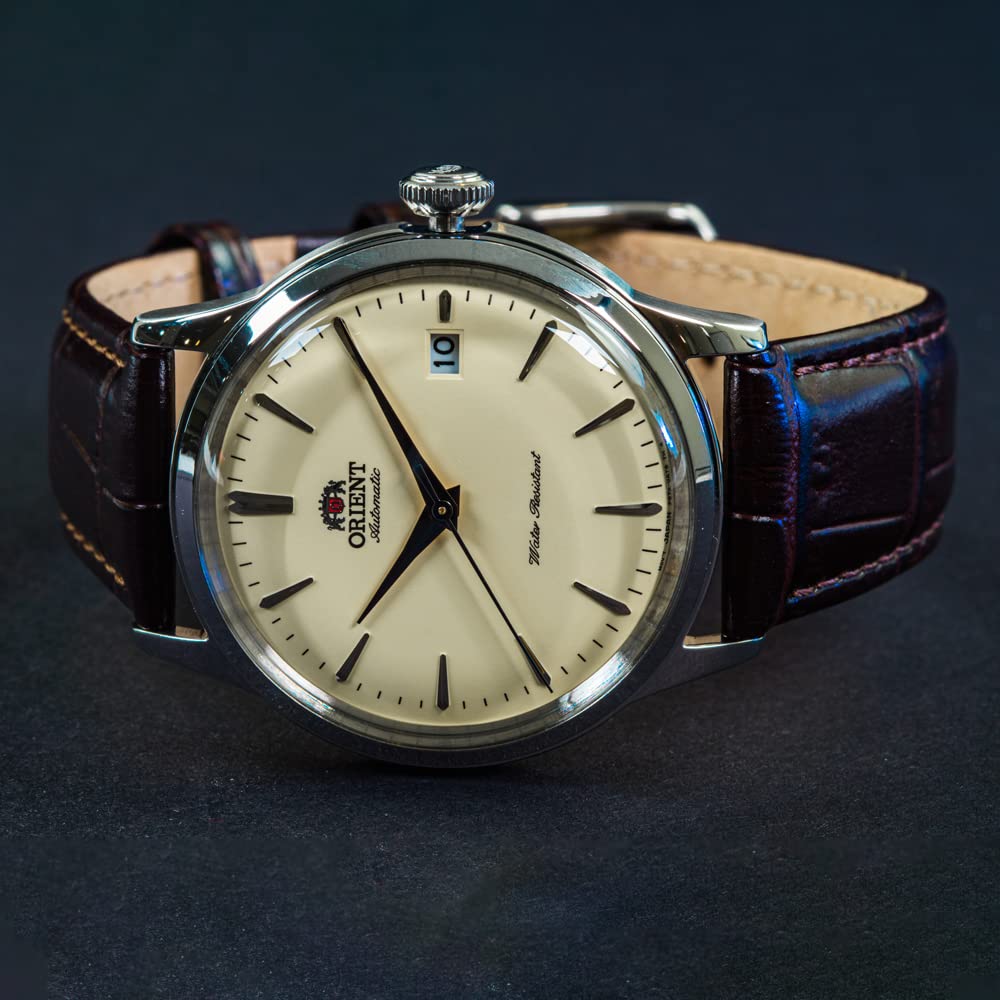 Orient Bambino 38mm Men's Automatic Mechanical Watch with Leather Strap & Stainless Steel Case - Classic Analog Dress Watch for Business, Formal Occasions and Everyday Wear