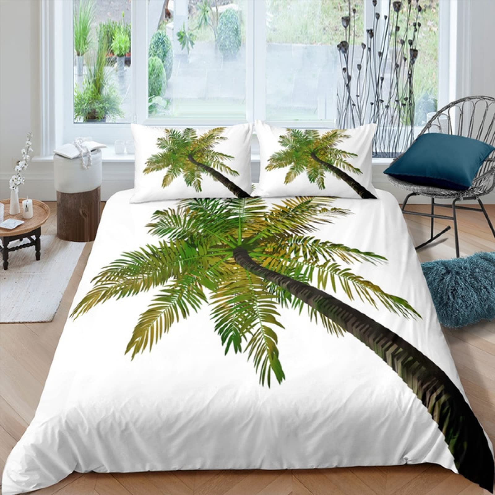 California King Size Green Palm Tree Duvet Cover Set - Soft Breathable Microfiber with Zipper Closure (104