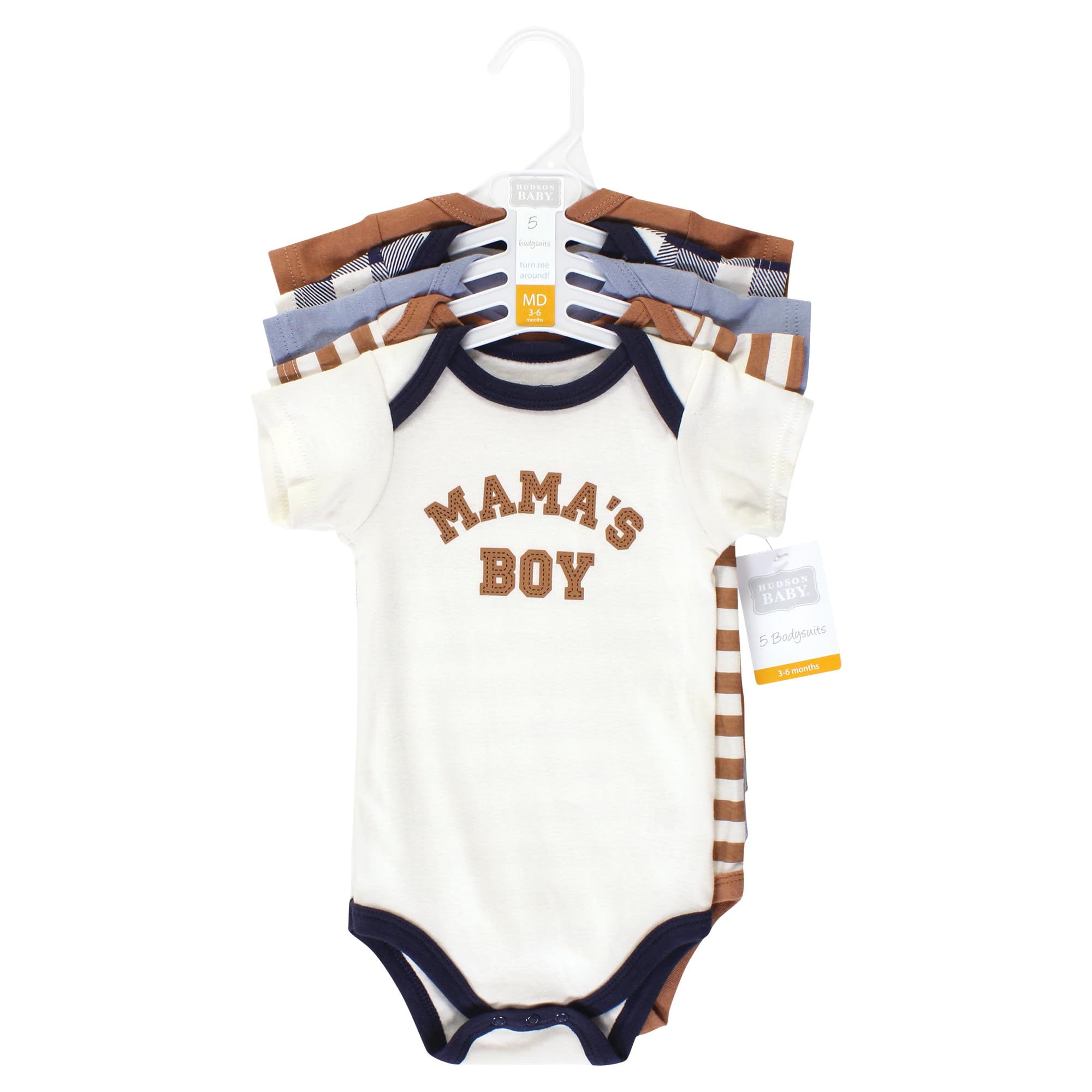 Hudson Baby Unisex Cotton Bodysuits 5-Pack - Soft Comfortable Onesies for Boys & Girls 9-12 Months (Brown/Navy) - Perfect for Everyday Wear, Playtime & Baby Photos