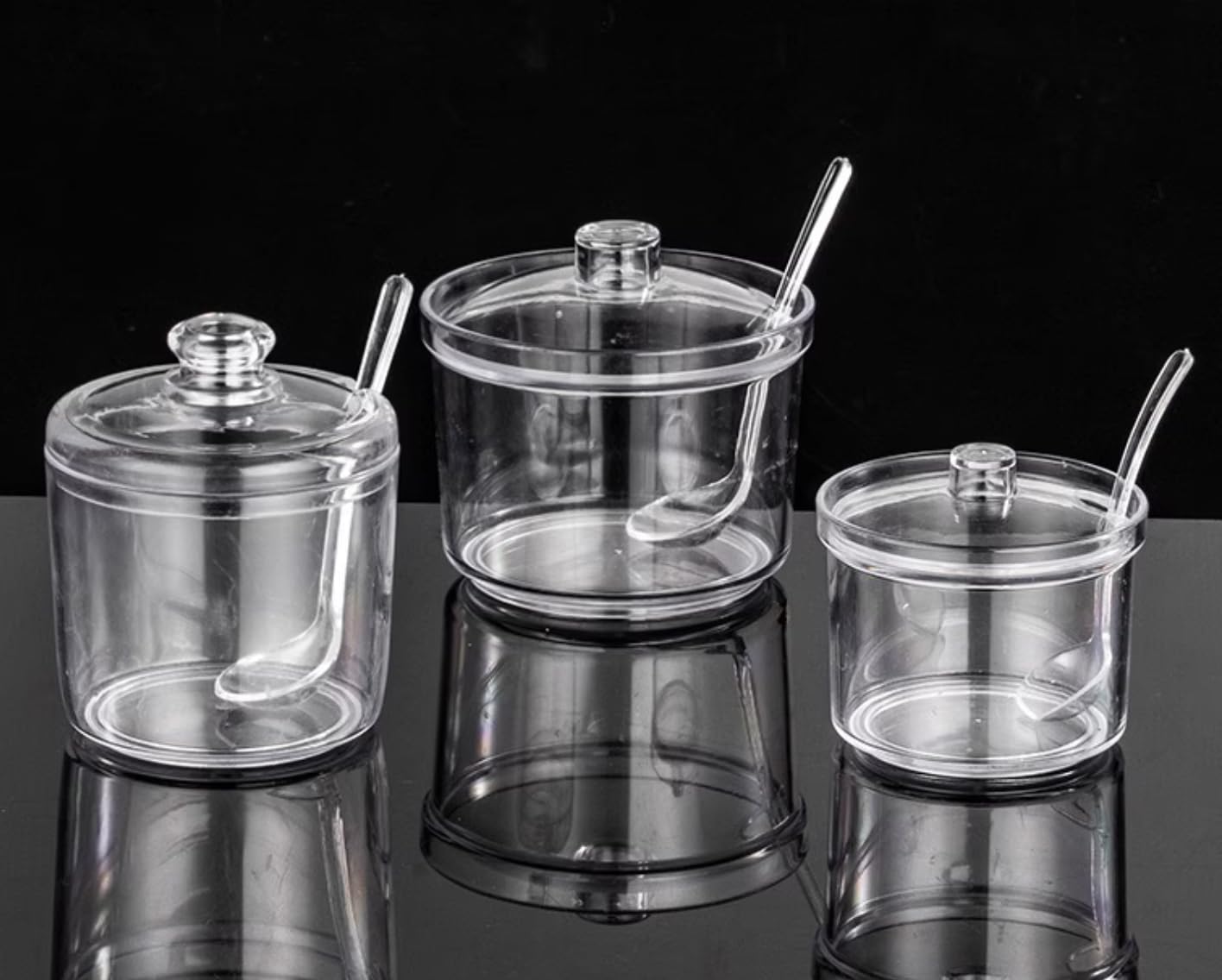 Premium Clear Acrylic Sugar Bowl with Lid & Spoon - Airtight Spice Storage Container for Kitchen, Pantry, Coffee & Tea Station Organization