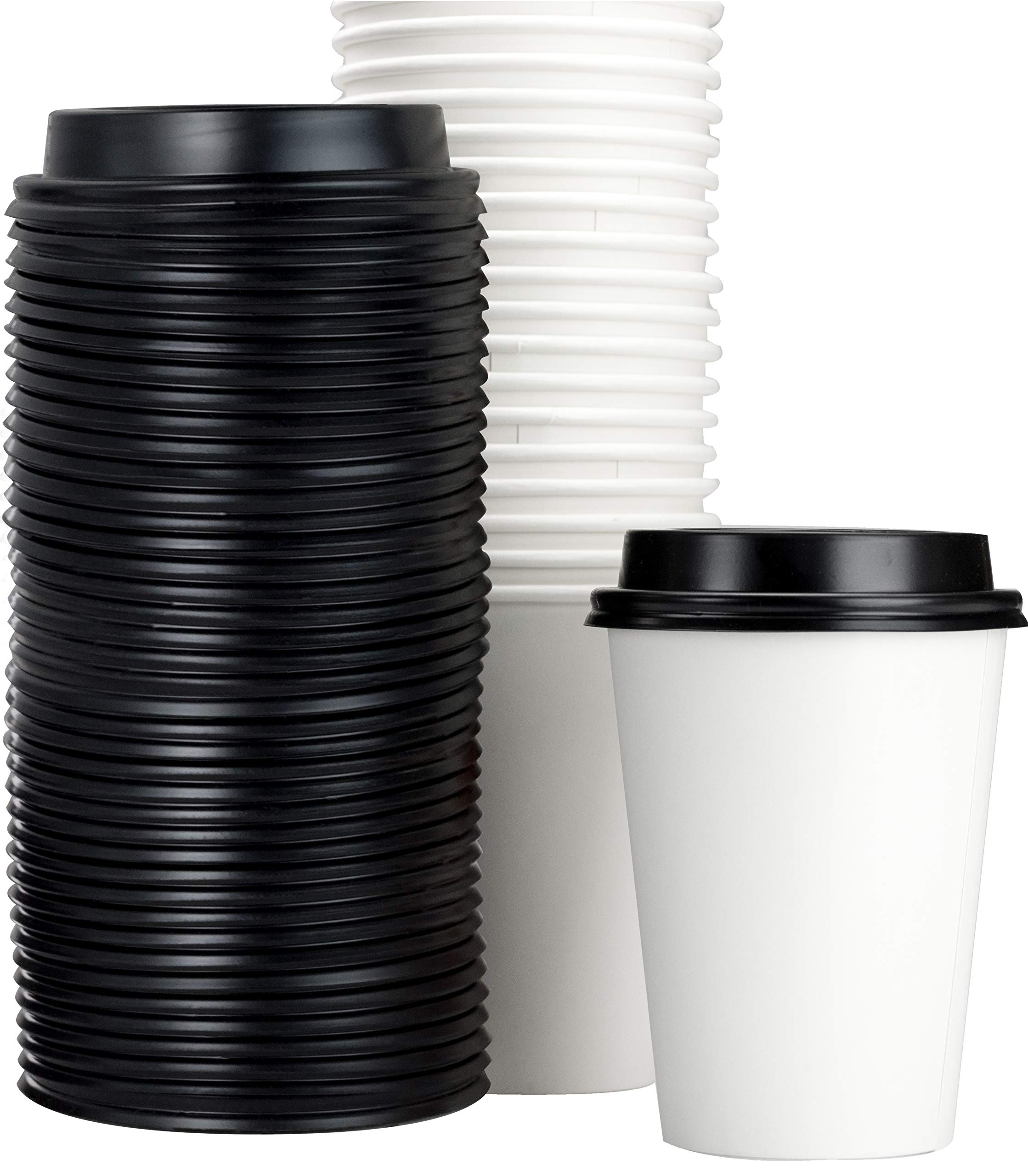 Eco-Friendly 12 Oz White Paper Coffee Cups with Recyclable Dome Lids - 100 Pack BPA-Free Disposable Cups for Hot Tea & Lattes - Perfect for Cafes, Coffee Shops, Kiosks, and Office Break Rooms