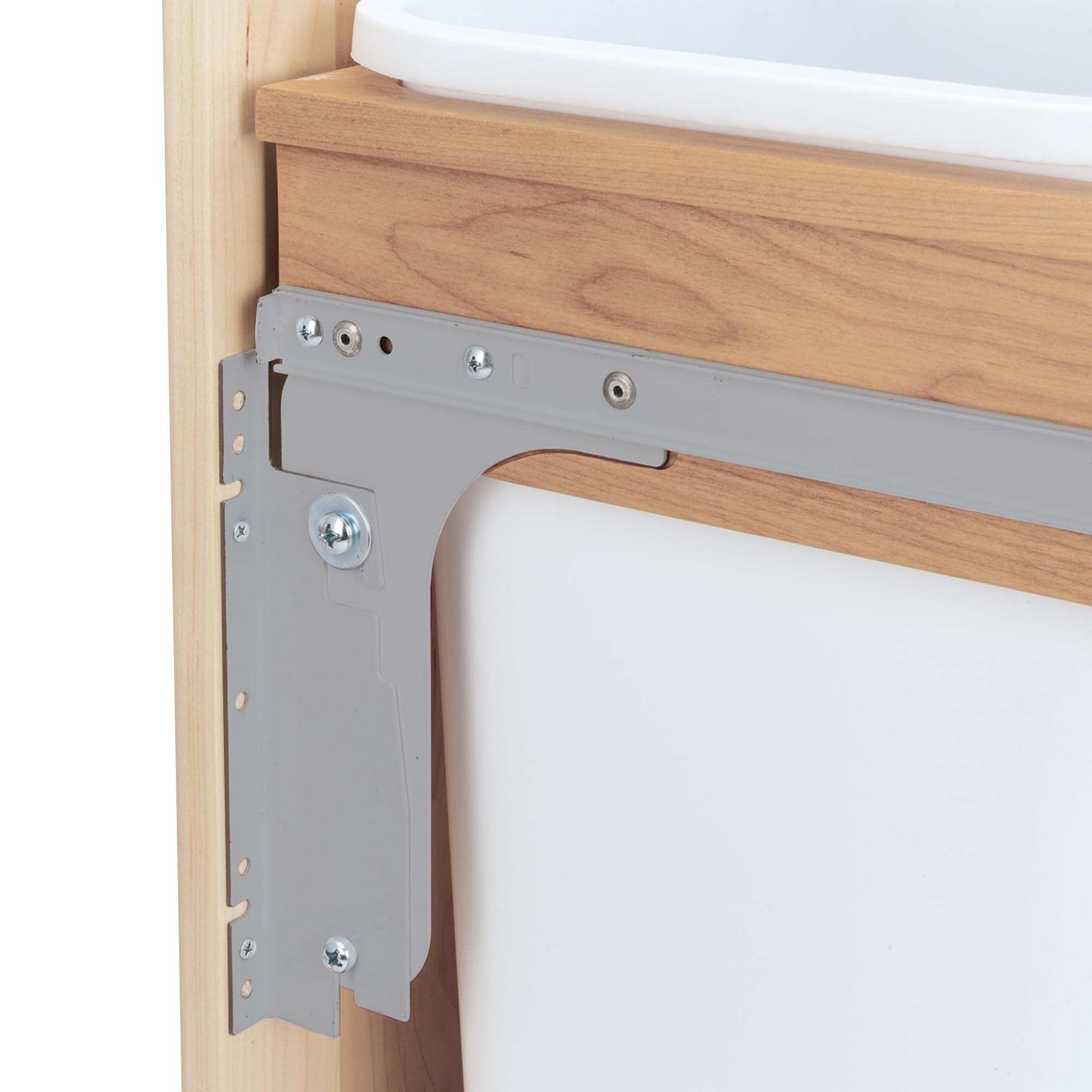 Rev-A-Shelf 35 Qt Double Pullout Trash Can - White Wood Top Mount Garbage Bin for Kitchen & Bathroom Cabinets, 18