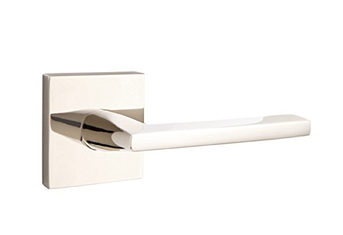 Emtek Passage Set with Square Rosette - Helios Lever Right Hand in Polished Nickel for Interior Doors | Modern & Secure Entry Solution for Homes & Offices | Perfect for Bedrooms, Bathrooms & Closets
