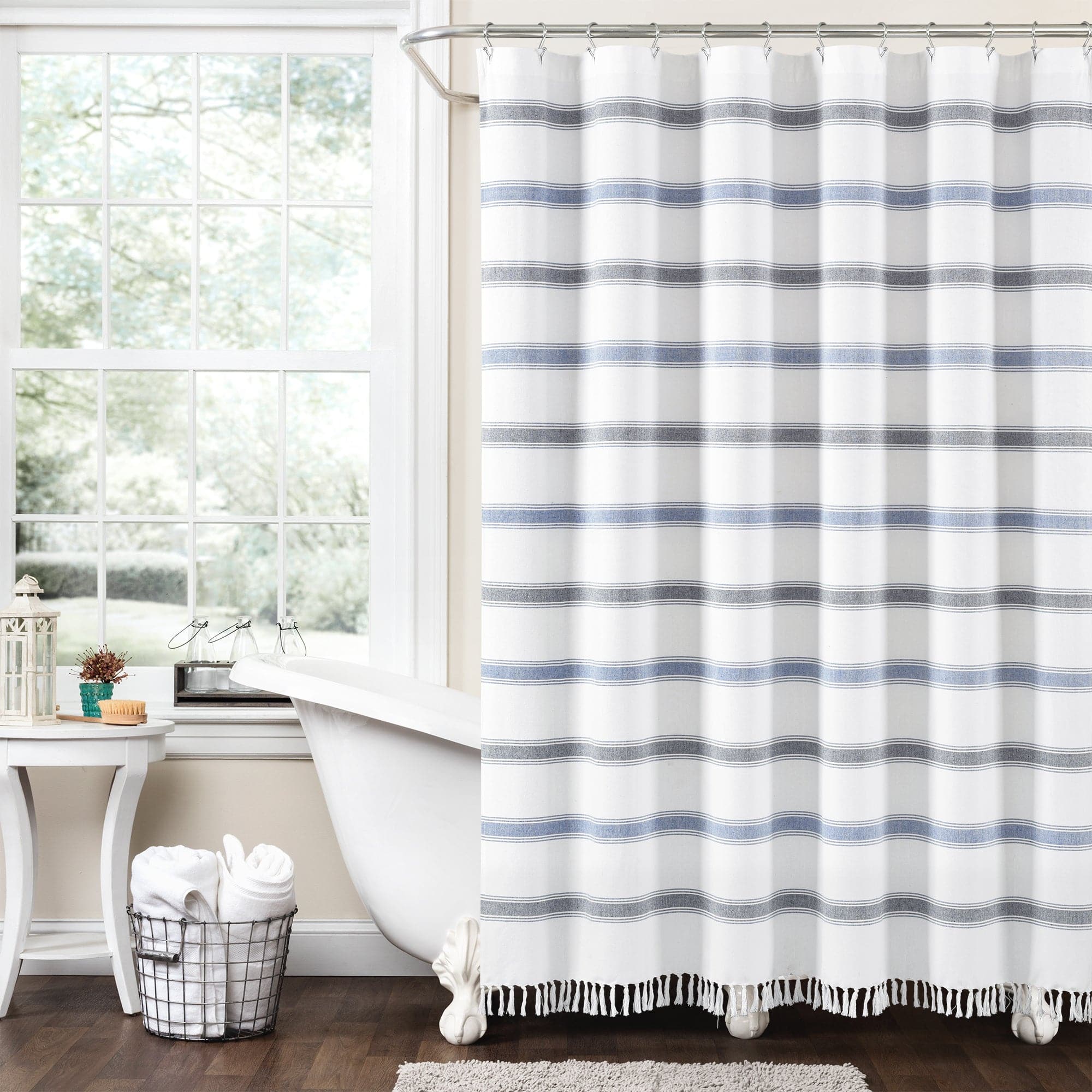 Eco-Friendly Striped Woven Cotton Shower Curtain - Textured Yarn Dyed Bathroom Decor for Modern & Vintage Styles | Water-Resistant & Machine Washable