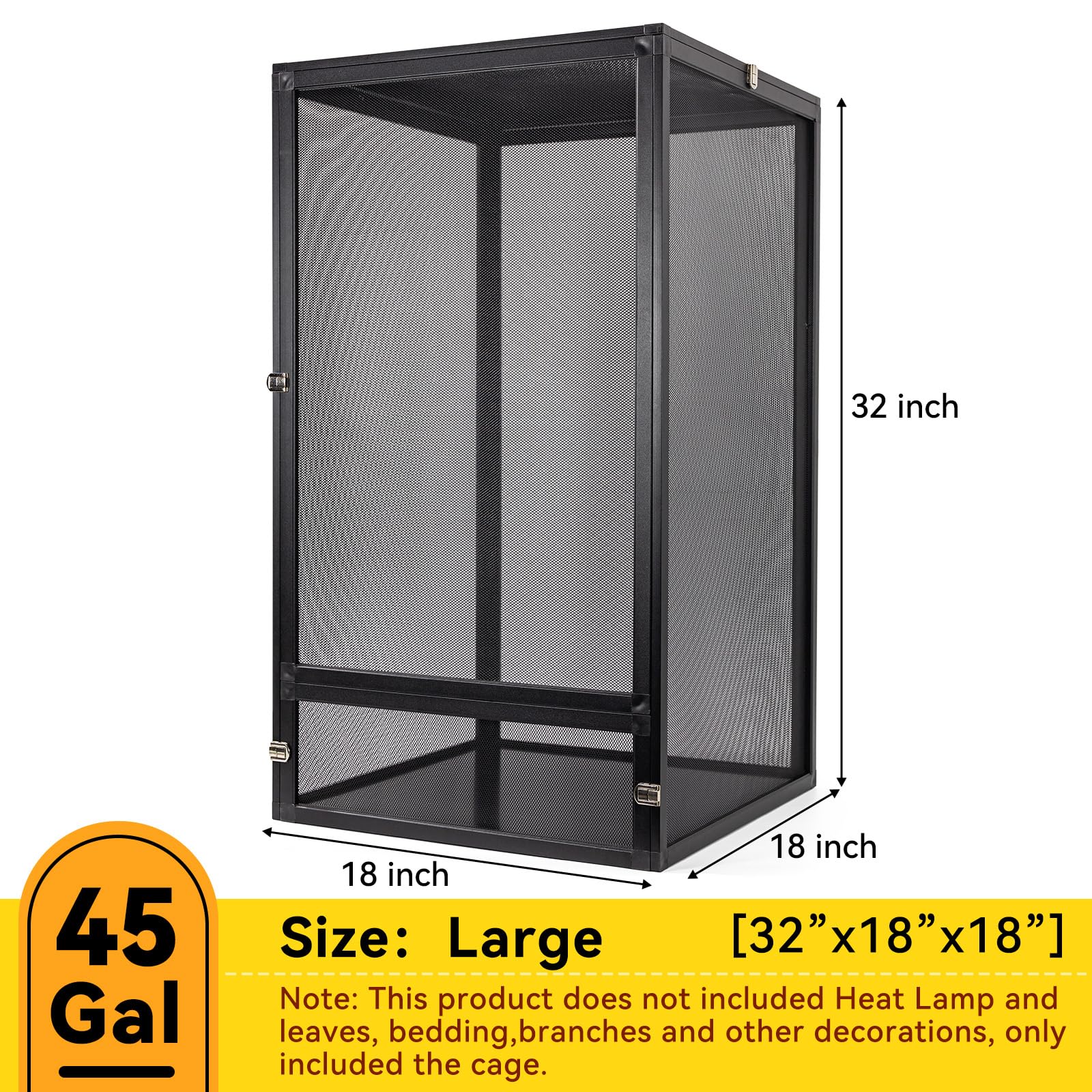 45 Gallon 360° Panoramic Foldable Reptile Terrarium Kit - Crested Gecko Tank & Reptile Cage with Superior Ventilation, Easy Feeding & Sturdy Design (Black, 32