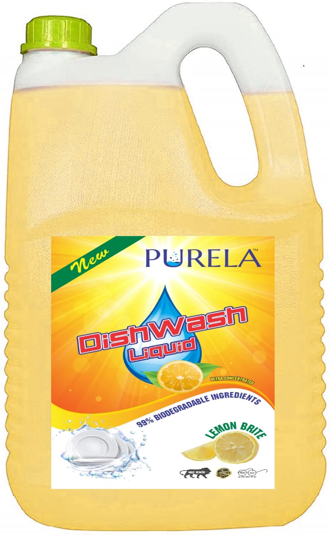 Purela Lemon Dishwashing Liquid Gel - 5L Grease Cutting Formula with Fresh Lemon Scent, No Residue for Pots, Pans & Utensils - Perfect for Kitchen, Restaurant & Commercial Use