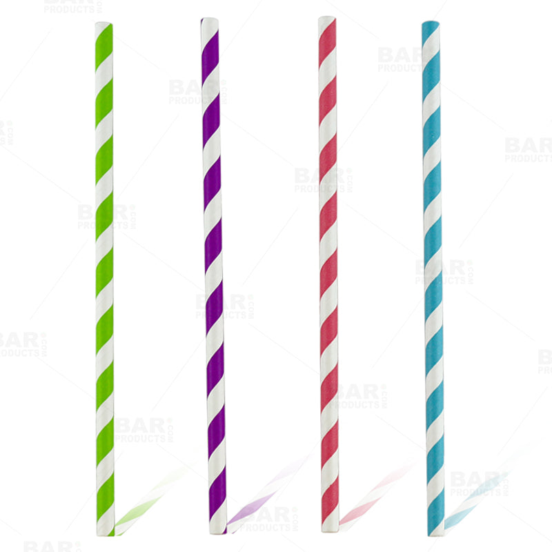 BarConic® Eco-Friendly Biodegradable Paper Straws - 7.75 Inch Striped Assorted Colors (100 Pack) | Perfect for Parties, Weddings, Restaurants & Sustainable Events