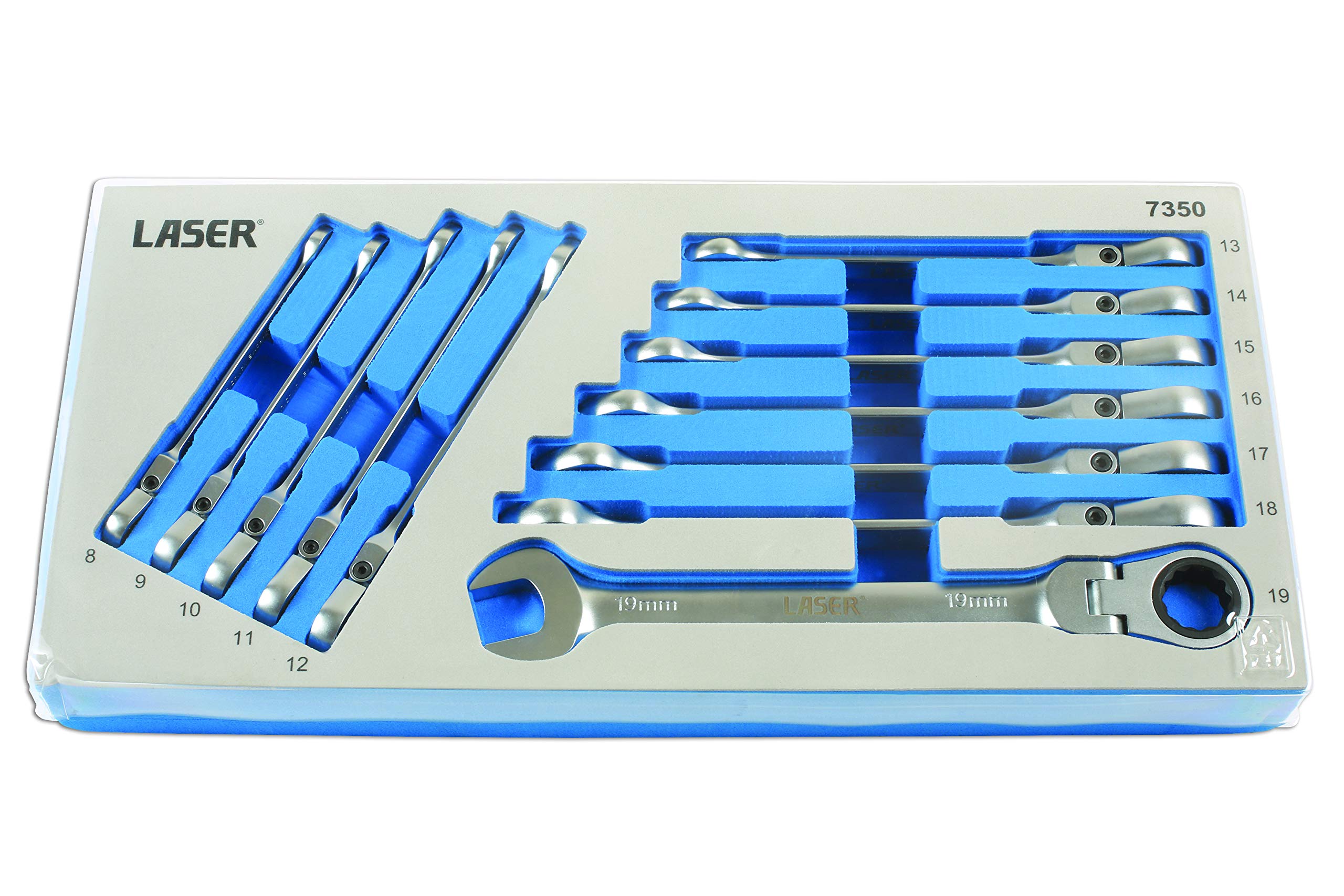 Laser 7350 Flexi-Head Ratchet Ring Spanner Set - Professional Mechanics Tool Kit for Automotive Repair & DIY Projects - Perfect for Tight Spaces & Hard-to-Reach Bolts