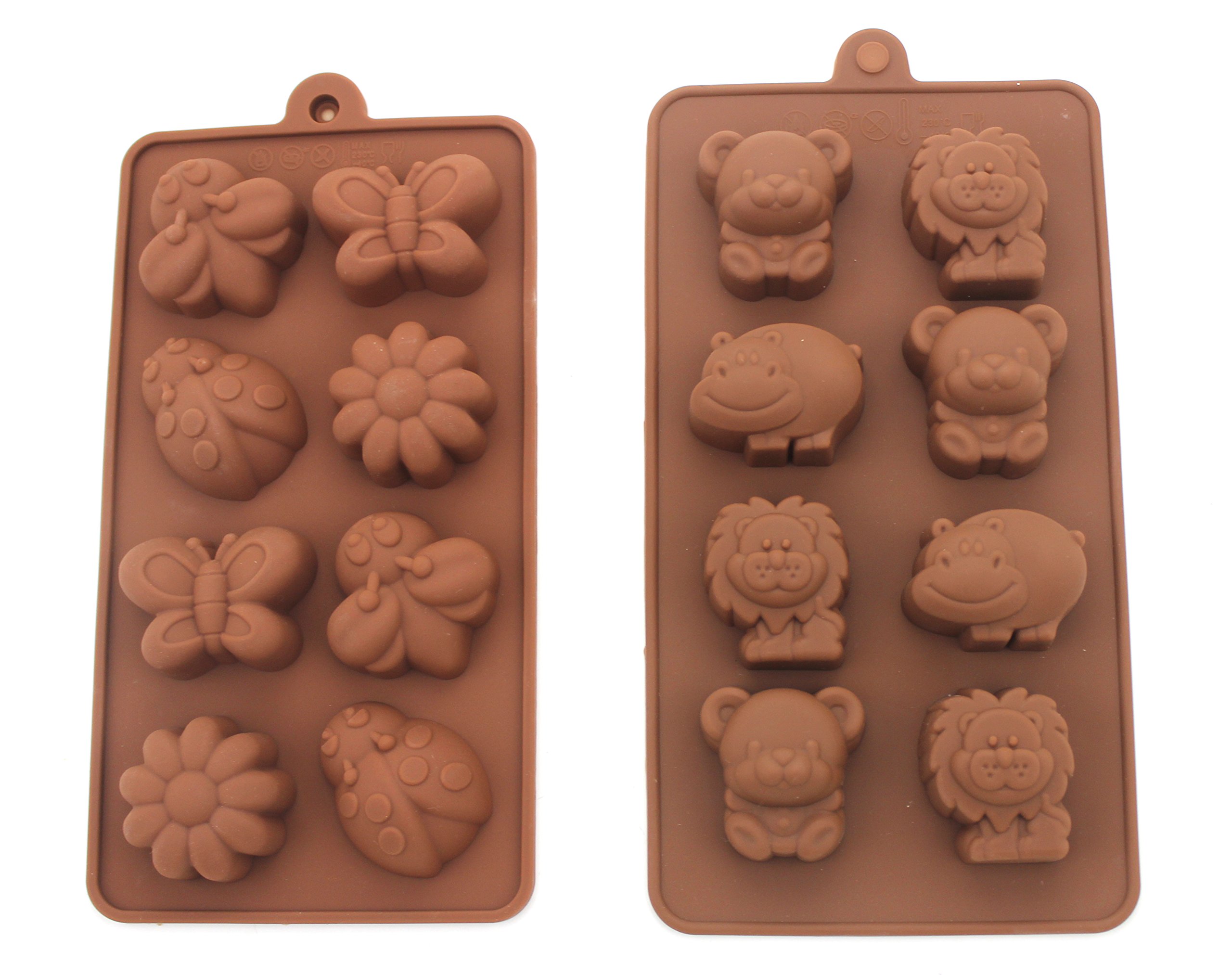 Non-Stick Silicone Baking Molds Set of 2 - Cute Animal Theme (Bear, Lion, Hippo) for Candy, Chocolate & Soap Making - Perfect for DIY Desserts, Kids Crafts & Party Treats