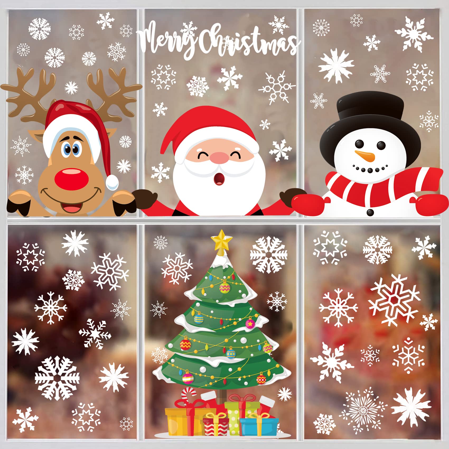 Funnlot Christmas Window Stickers 262PCS: Multicolor Modern Vinyl Decals for Windows, Glass, Cars, Home & Office Holiday Decor