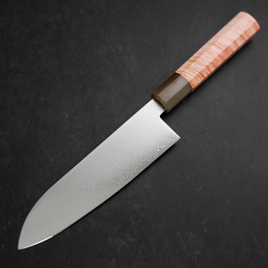 Premium Santoku Knife 180mm - VG-10 Damascus Steel Blade with Buffalo & Light Pink Maple Handle - Perfect for Slicing, Dicing & Chopping Vegetables, Meat & Fish - Ideal for Home Chefs & Professional Kitchens