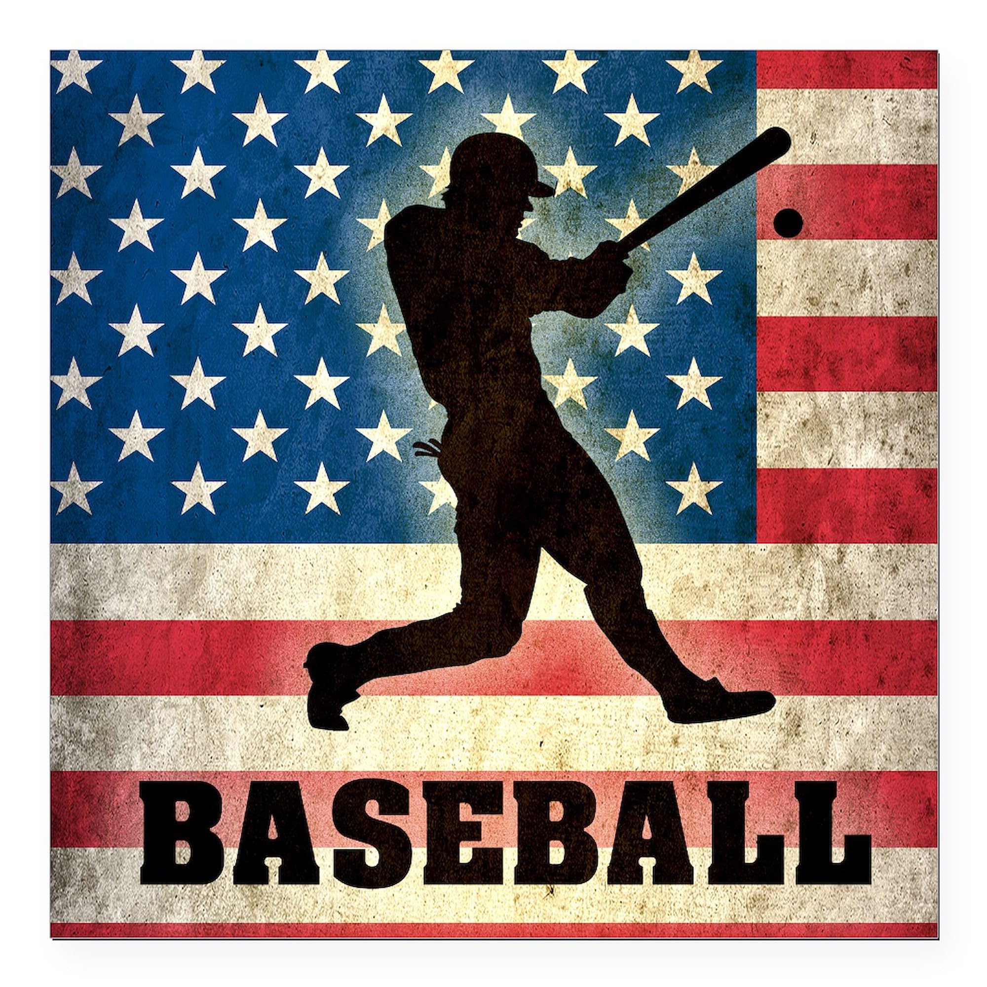 Grunge USA Baseball Car Magnet 3x3 Inch - Durable Square Bumper Sticker for Vehicles, Trucks & Metal Surfaces - Perfect for Sports Fans, Patriotic Decor & Road Trips
