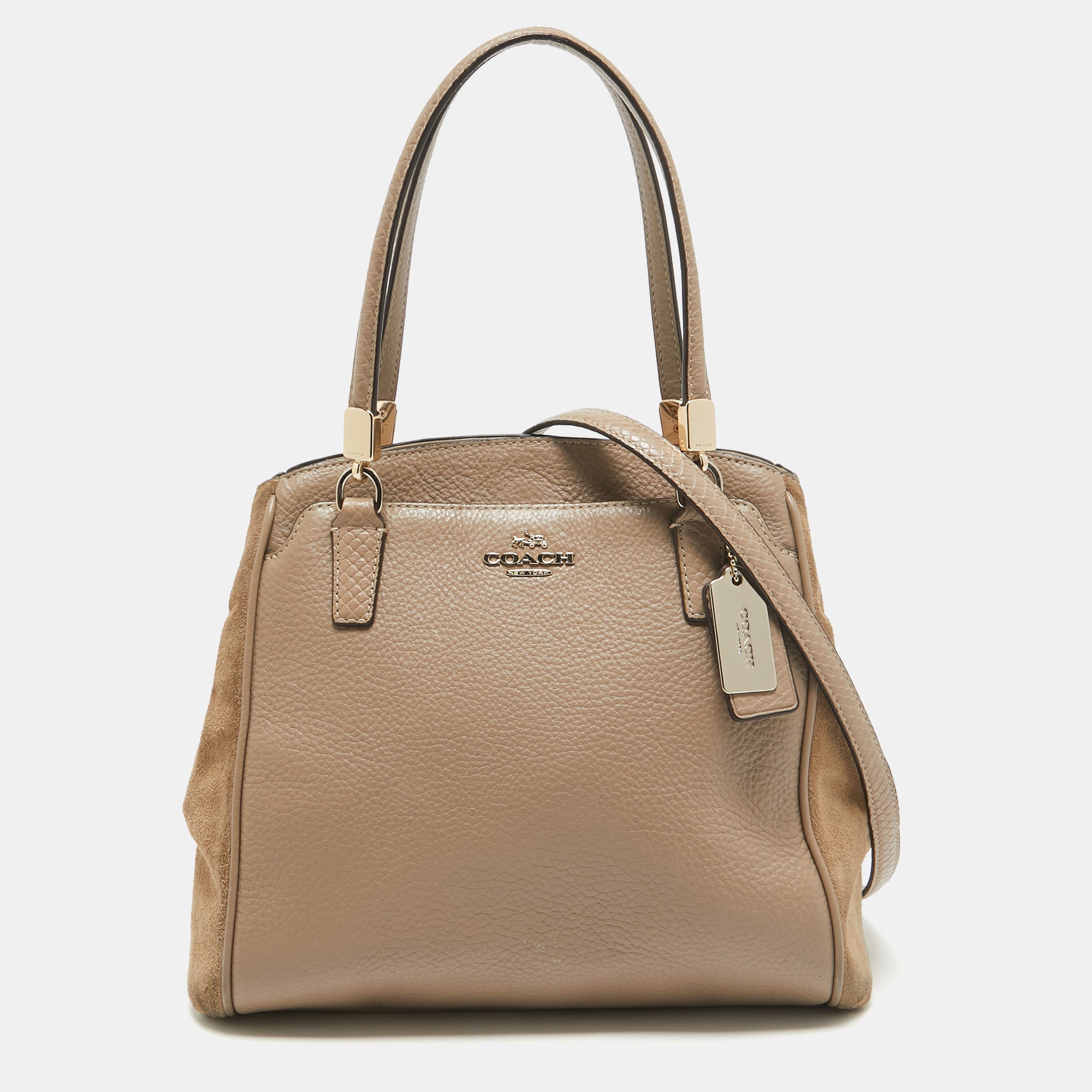 Beige Leather and Suede Minetta Satchel - Stylish Women's Crossbody Handbag for Work, Travel & Everyday Use