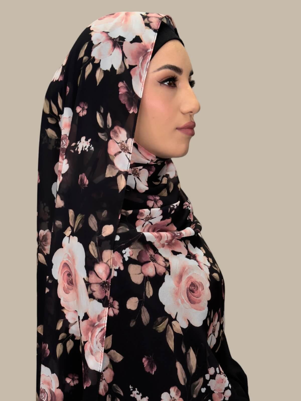 Printed Chiffon Hijab - Breathless Blossom Design - Lightweight & Breathable Muslim Scarf for Women - Perfect for Daily Wear, Prayer, and Special Occasions