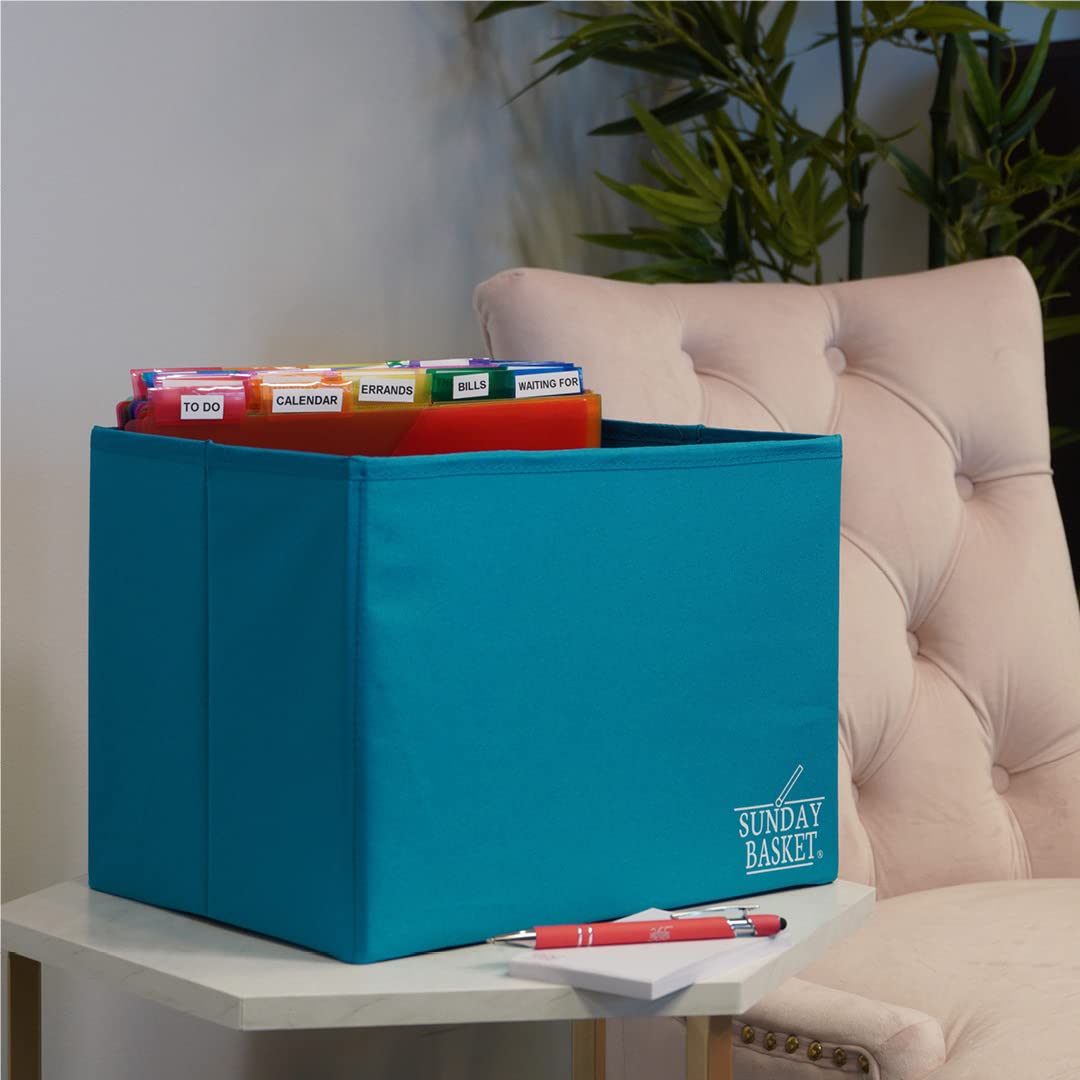 Paper Organizer Solution | Home Office Organization & Document Holder | File Box for Paper Storage | The Complete Sunday Basket® System by Organize 365® (Trendy Teal) - Perfect for Office, Home, and School Organization