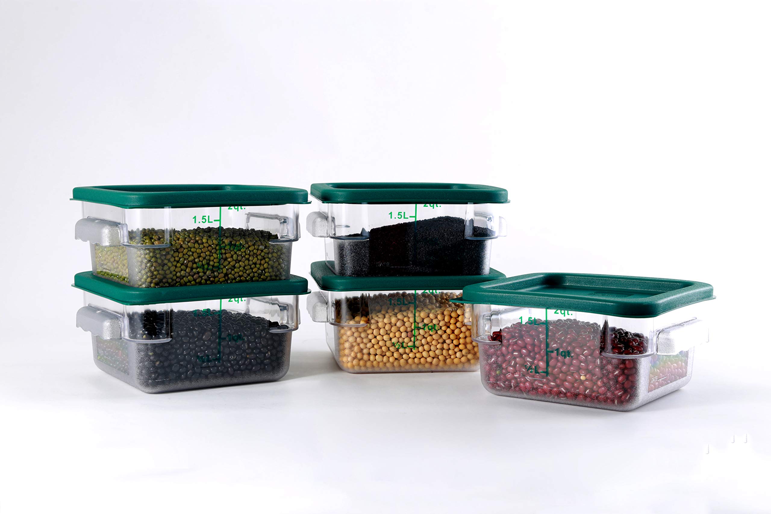 Premium 2 Qt Commercial-Grade Square Food Storage Containers with Lids - Clear Polycarbonate, BPA-Free (Case of 5) - Ideal for Restaurants, Meal Prep & Bulk Food Storage