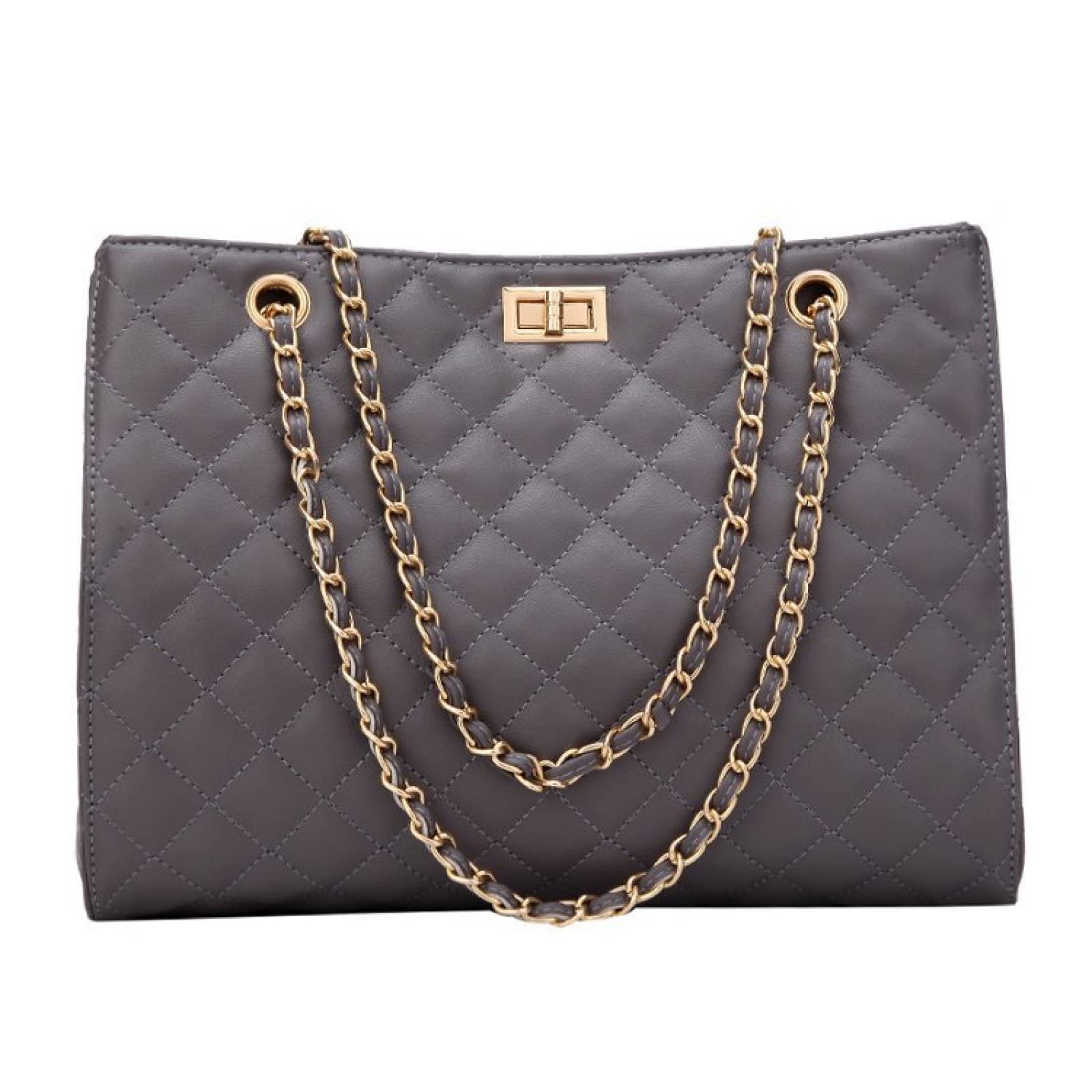 Stylish Women's PU Leather Plaid Tote Bag with Chain Strap - Large Luxury Shoulder Bag for Work, Shopping & Travel | Trendy Handbag for Ladies & Girls