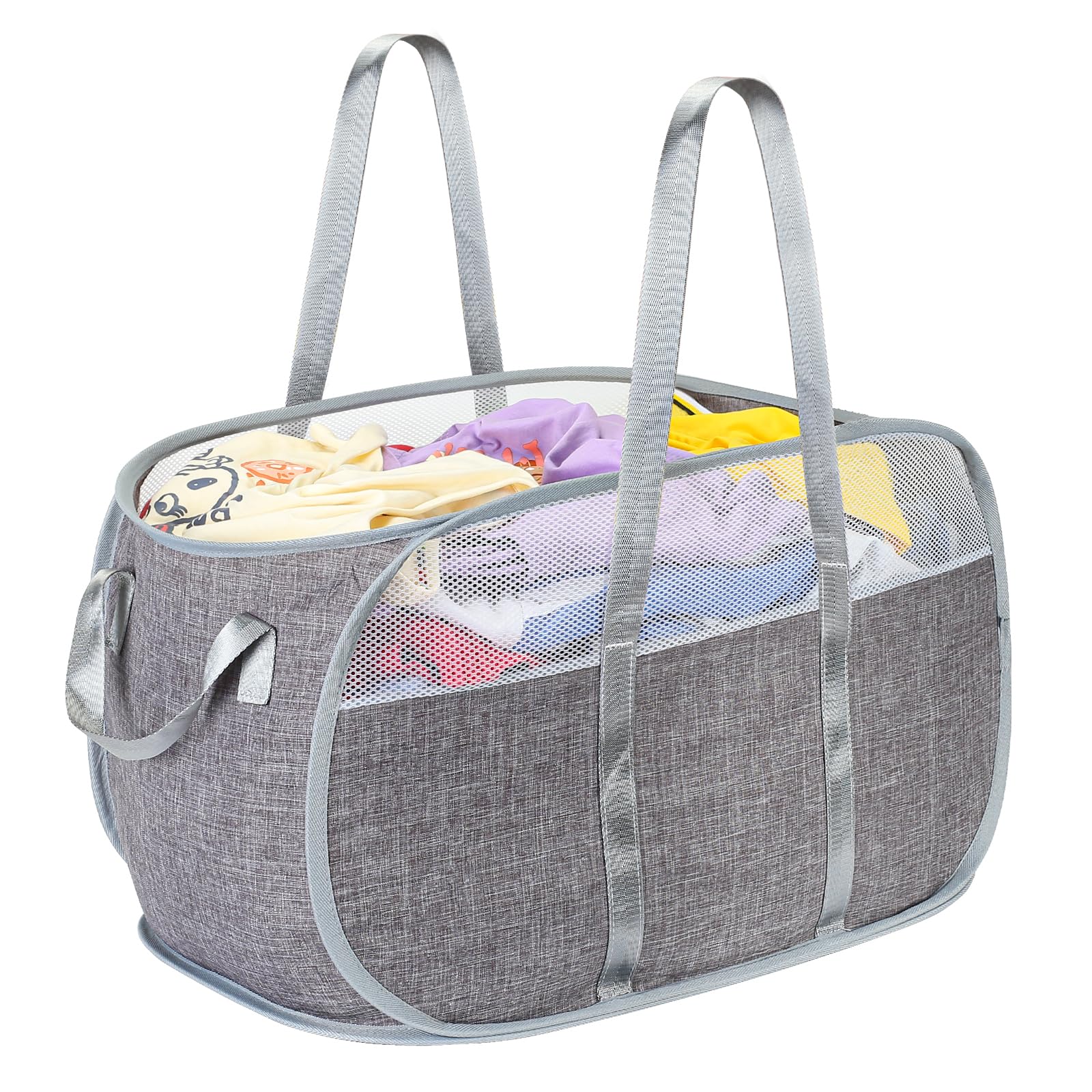 Collapsible Laundry Basket with Reinforced Handles - Foldable Pop Up Hamper for Laundry Room, Bathroom & Travel - Lightweight Storage Solution for Clothes, Toys & Organizing (Gray) - Perfect for Small Spaces, College Dorms & Camping Trips
