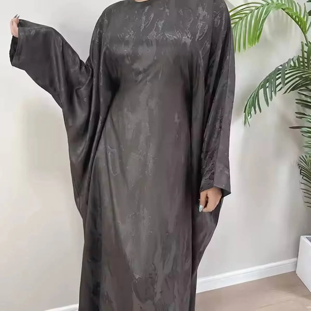 Elegant 3D Jacquard Satin Abaya Dress #25002 - Modest Islamic Prayer Dress for Women, Perfect for Eid, Ramadan & Special Occasions