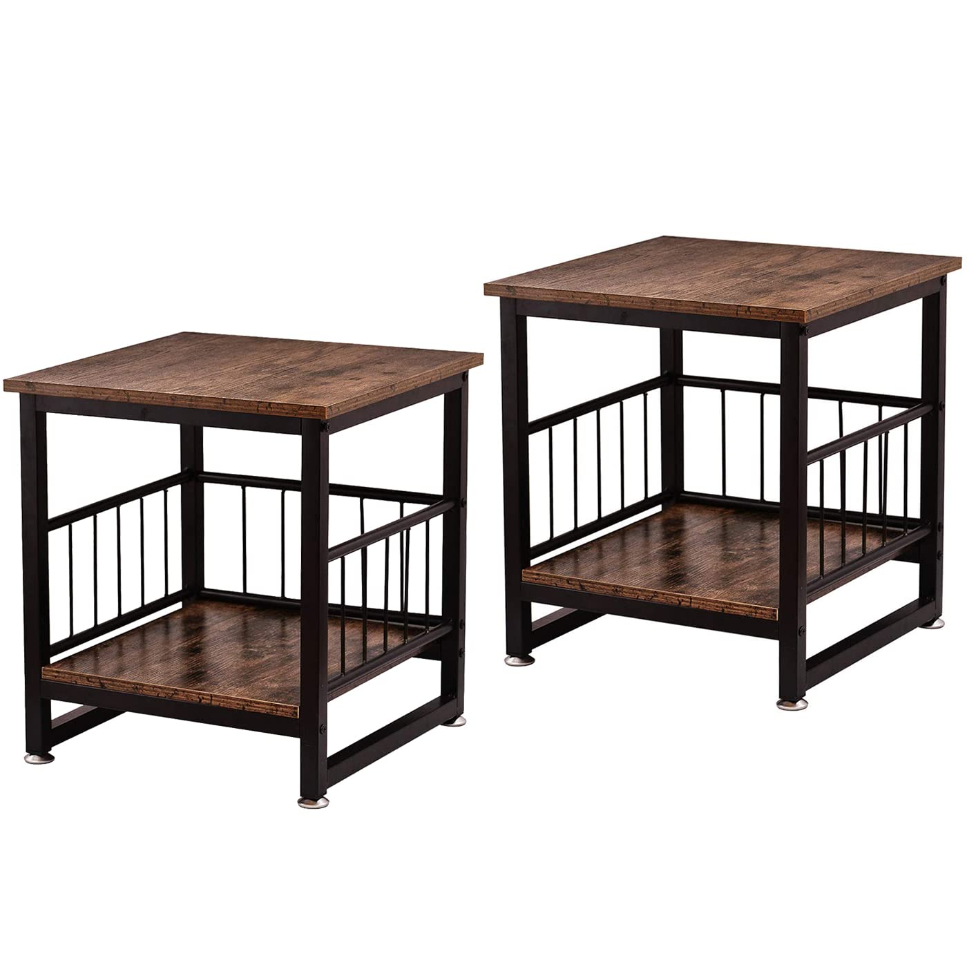 WAYTRIM Vintage Nightstands Set of 2 - Industrial Style Side Tables with Metal Frame & Wooden Top, Large Storage Rack for Bedroom, Living Room or Office - Perfect for Small Spaces & Home Decor