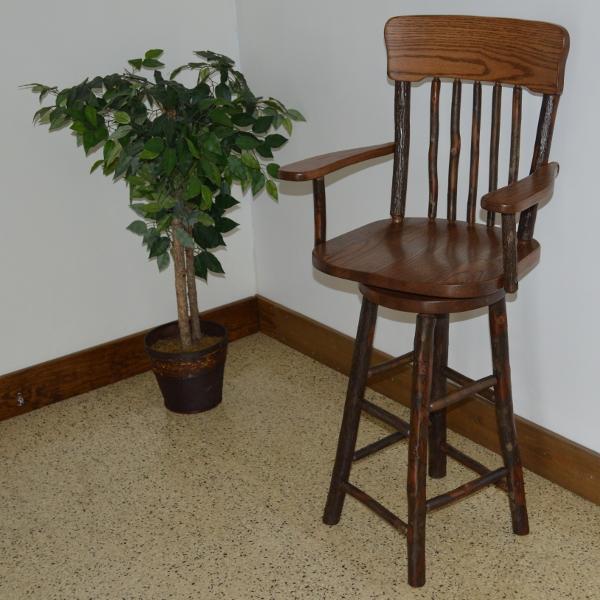Hickory Wood Swivel Bar Stool with Arms & Panel Back - Perfect for Kitchen Islands, Home Bars & Countertops