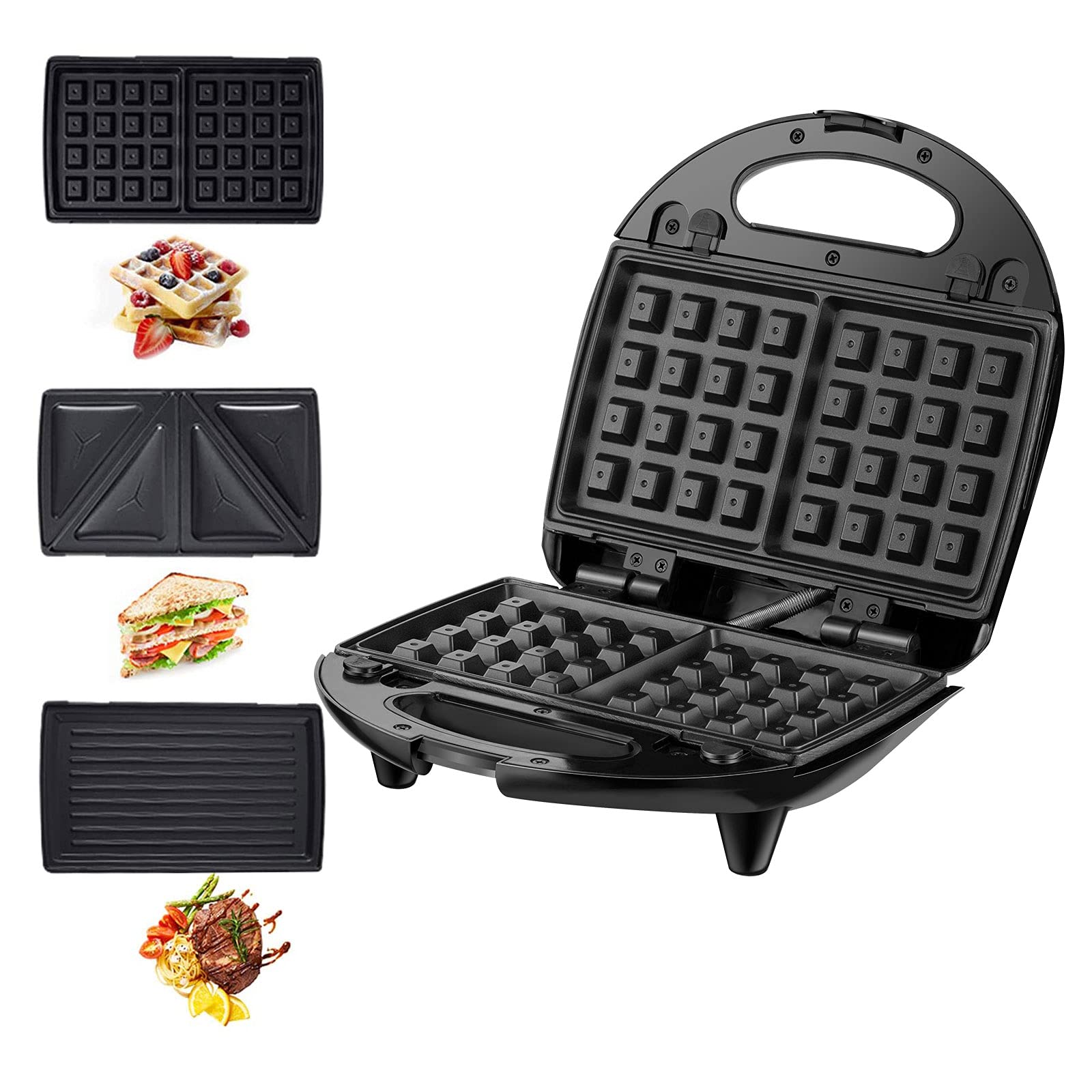 VCJ 3-in-1 Sandwich Maker, Waffle Iron & Panini Press - 800W Non-Stick Detachable Plates with LED Indicator & Cool Touch Handle - Compact Portable Breakfast Maker for Home, Office & Camping Use