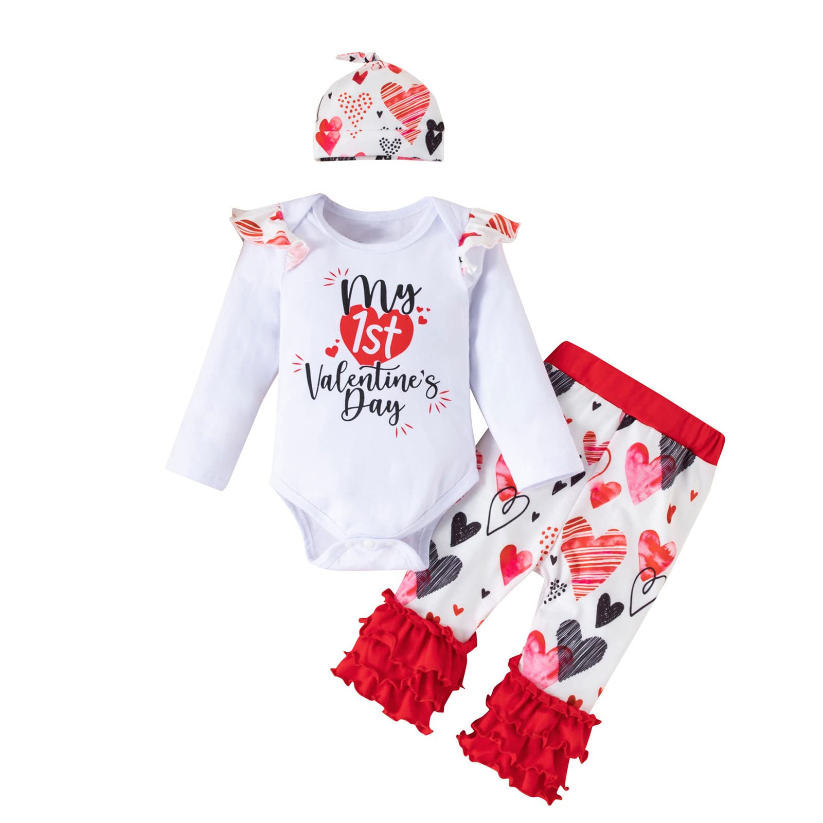 Baby Girls Princess Headbands Set with Lace Romper & Bowknot Pants - Valentine's Day Outfit for Infant Girls | Perfect for Photoshoots, Parties & Special Occasions