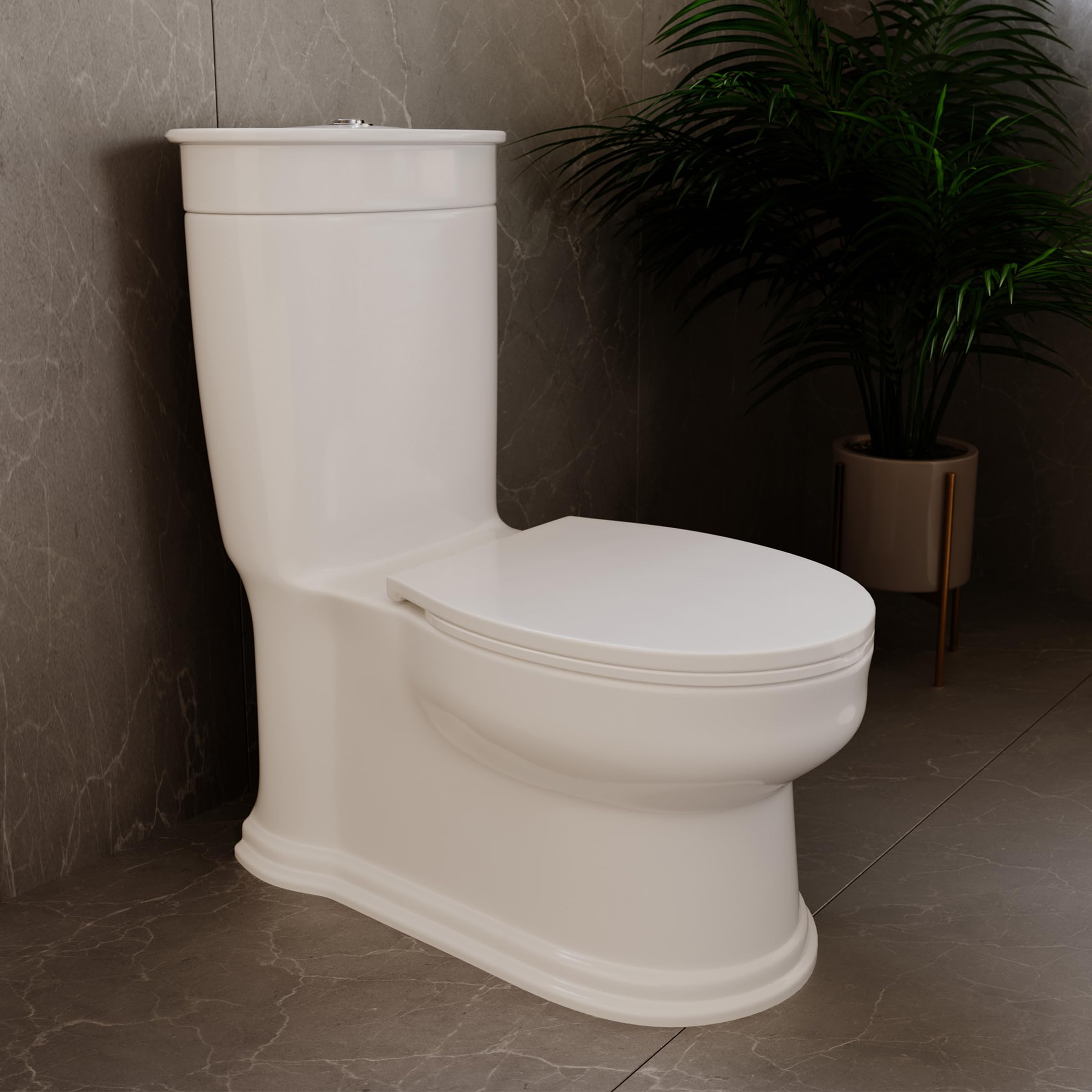Santorini Elongated One-Piece Toilet with Dual Flush 1.1/1.6 GPF - Water Efficient White Bathroom Toilet for Modern Homes & Commercial Spaces