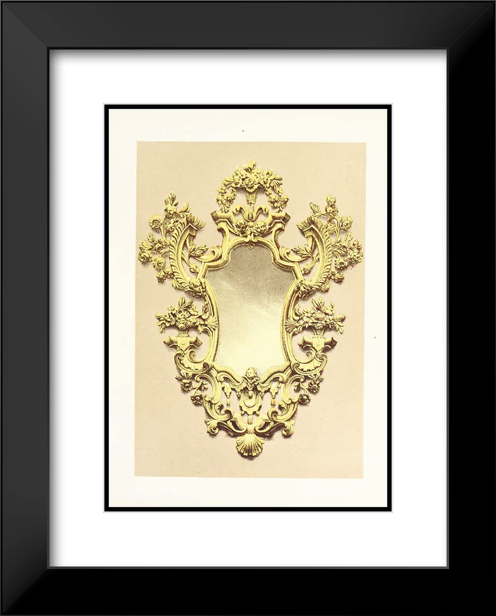 John Charles Robinson 14x18 Black Modern Frame & Double Matted Museum Art Print - Venetian (1858) Small Mirror Frame in Carved Gilded Wood | Wall Decor for Living Room, Bedroom, Office