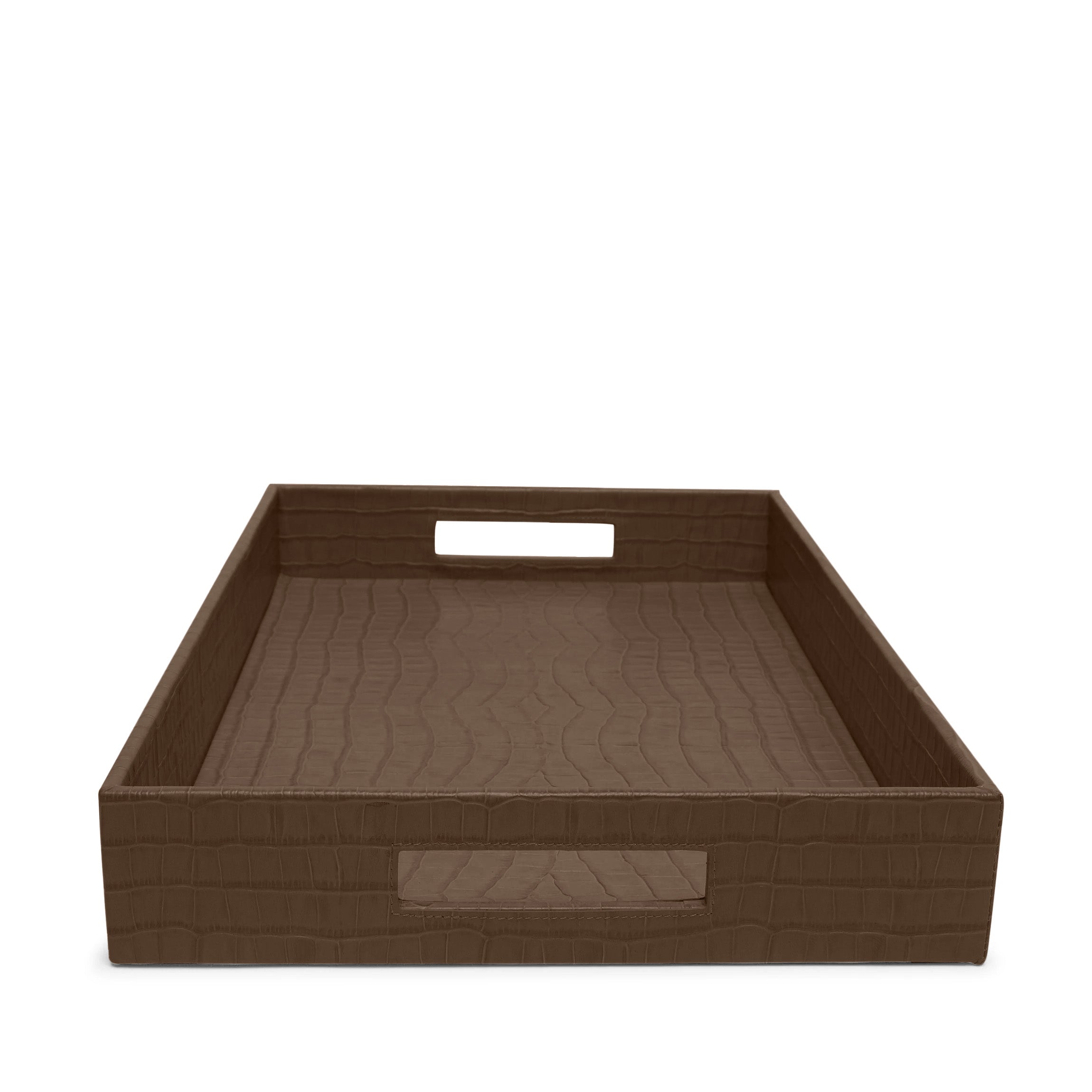 Luxury Cocoa Croc Leather Decorative Tray - Elegant Home Decor for Entryway, Coffee Table & Vanity Organization | Perfect for Jewelry Display & Gift Giving