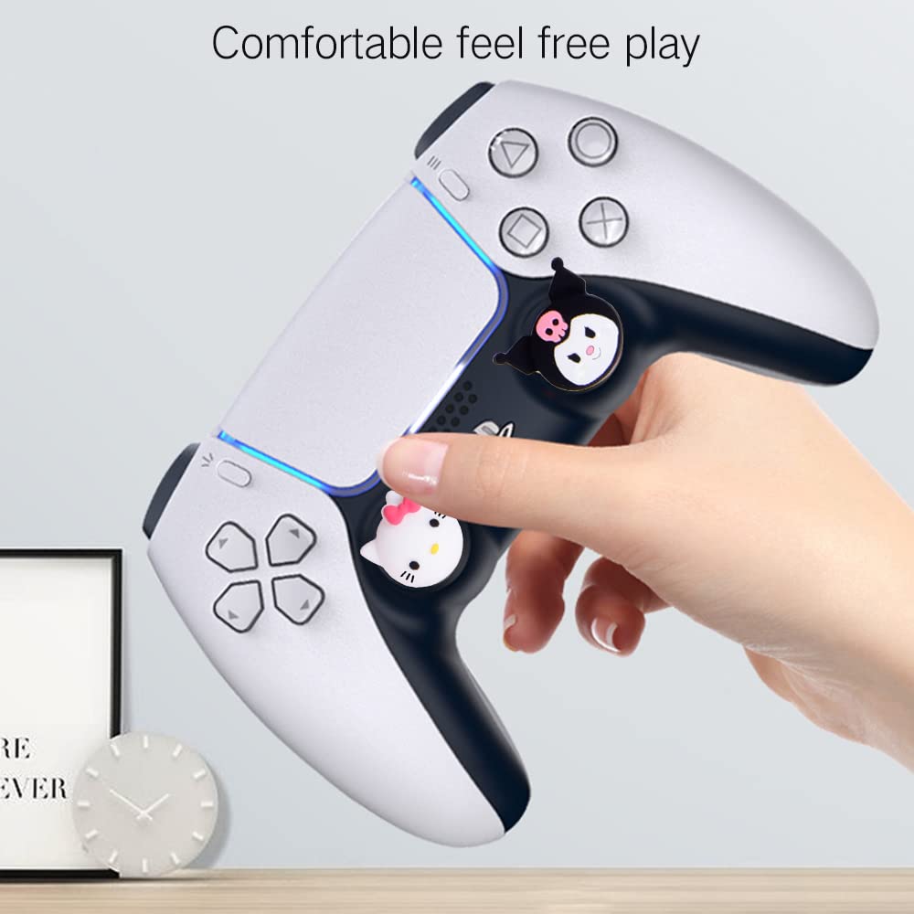 PERFECTSIGHT Cute Thumb Grip Caps for PS5, PS4, Xbox Series X/S, Xbox One, Switch PRO Controller - 4PCS Soft Rubber 3D Analog Thumbstick Grips Joystick Cover Set (Rabbit+Kitty Design) - Perfect for Gaming Comfort and Enhanced Control