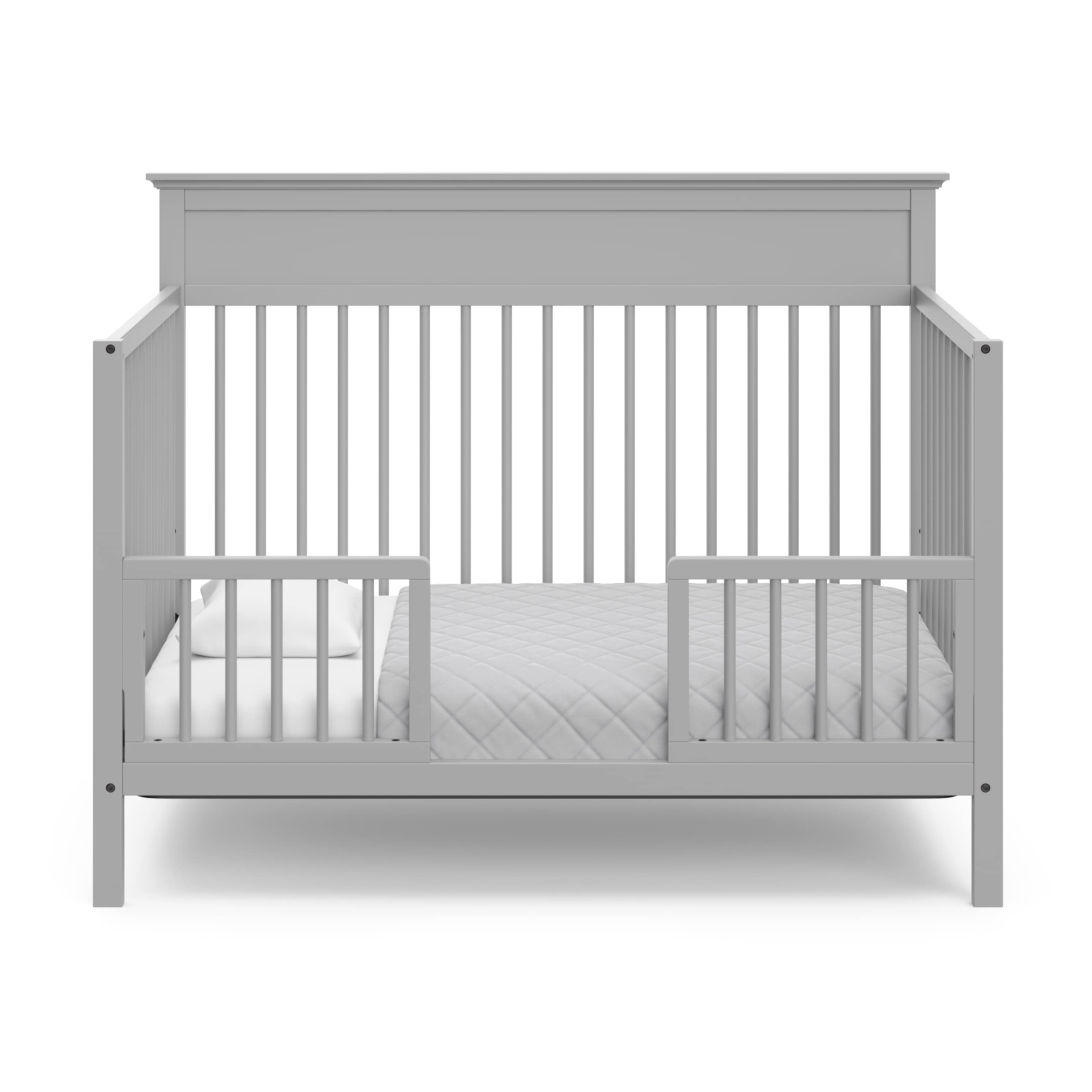 Storkcraft Carmel 5-in-1 Convertible Crib in Pebble Gray - GREENGUARD Gold Certified, Converts to Toddler Bed & Full-Size Bed, Adjustable Mattress Heights (4 Levels), Fits Standard Full-Size Mattress - Perfect for Nursery, Baby Room & Toddler Bedroom Transition
