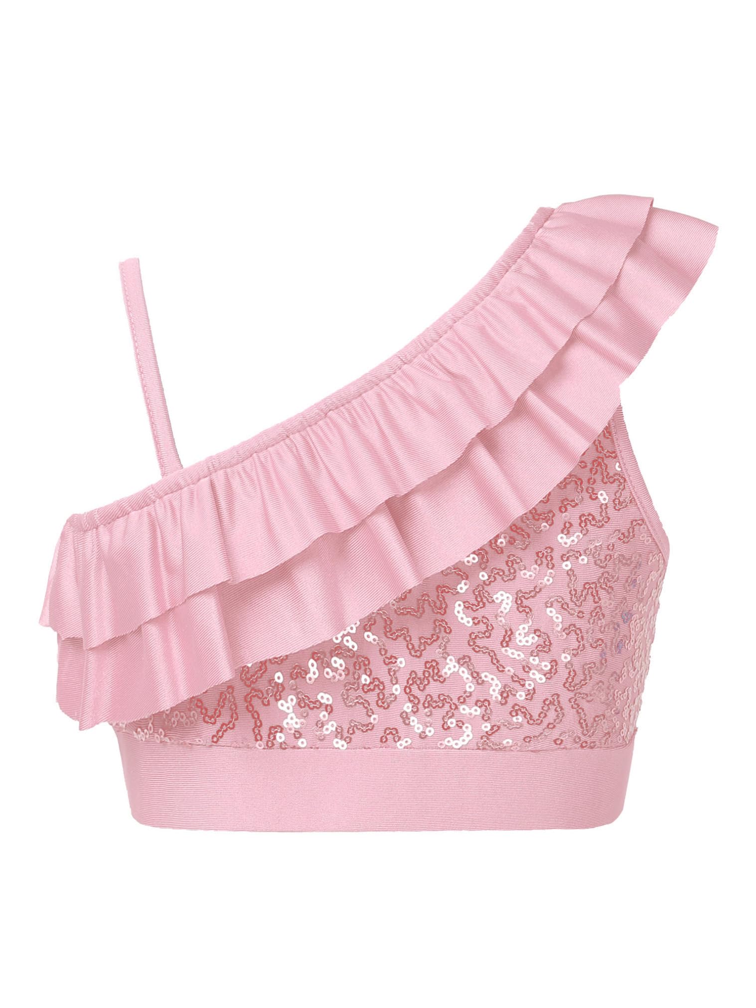 JEATHA Girls' Sparkly Sequin Sleeveless Crop Top - Shimmering Ruffled Dance Shirt for Kids, Toddler Girls' Party Outfit, Performance Costume & Casual Summer Wear