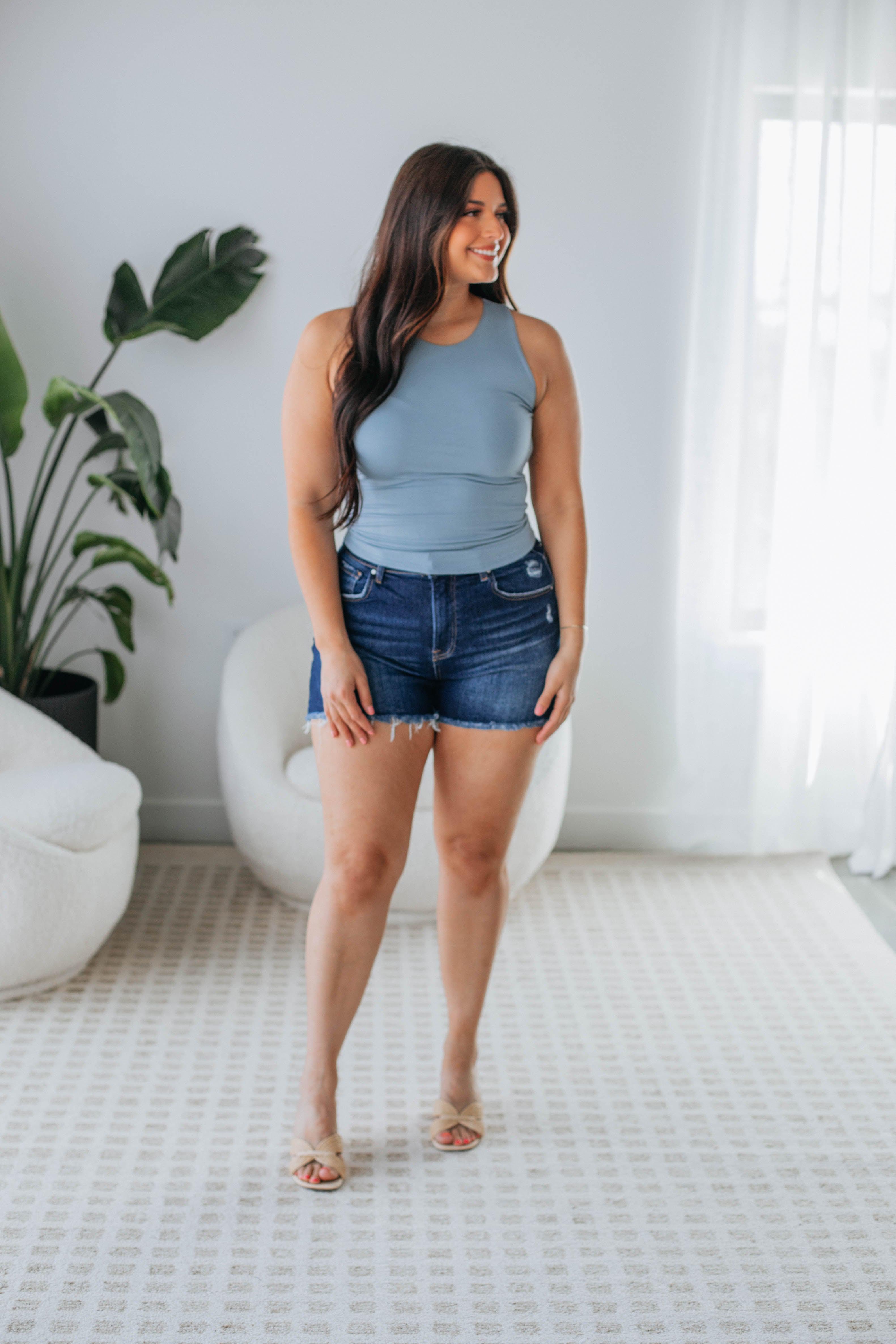 Demi Basic Tank Top for Women - Vintage Blue Soft Cotton Casual Tee - Perfect for Layering, Summer Outfits & Everyday Wear