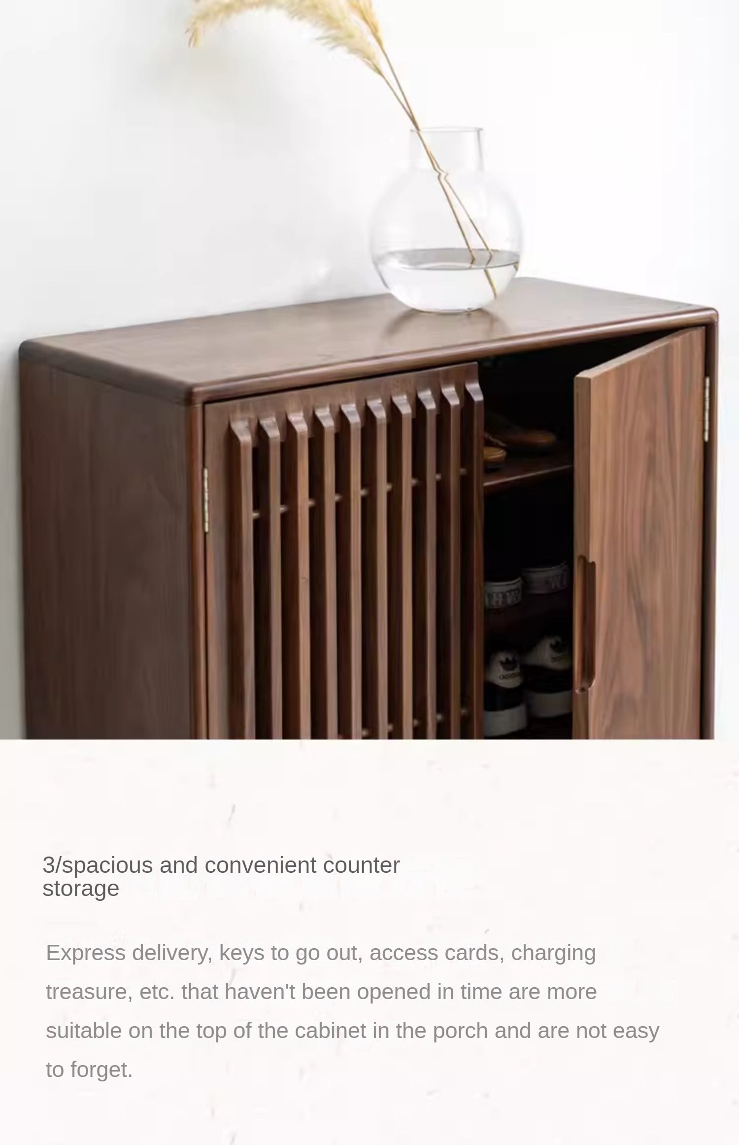 Black Walnut and Ash Wood 2-Door Shoe Cabinet for Entryway - Stylish Shoe Storage Organizer for Hallway, Mudroom, or Apartment Entrance