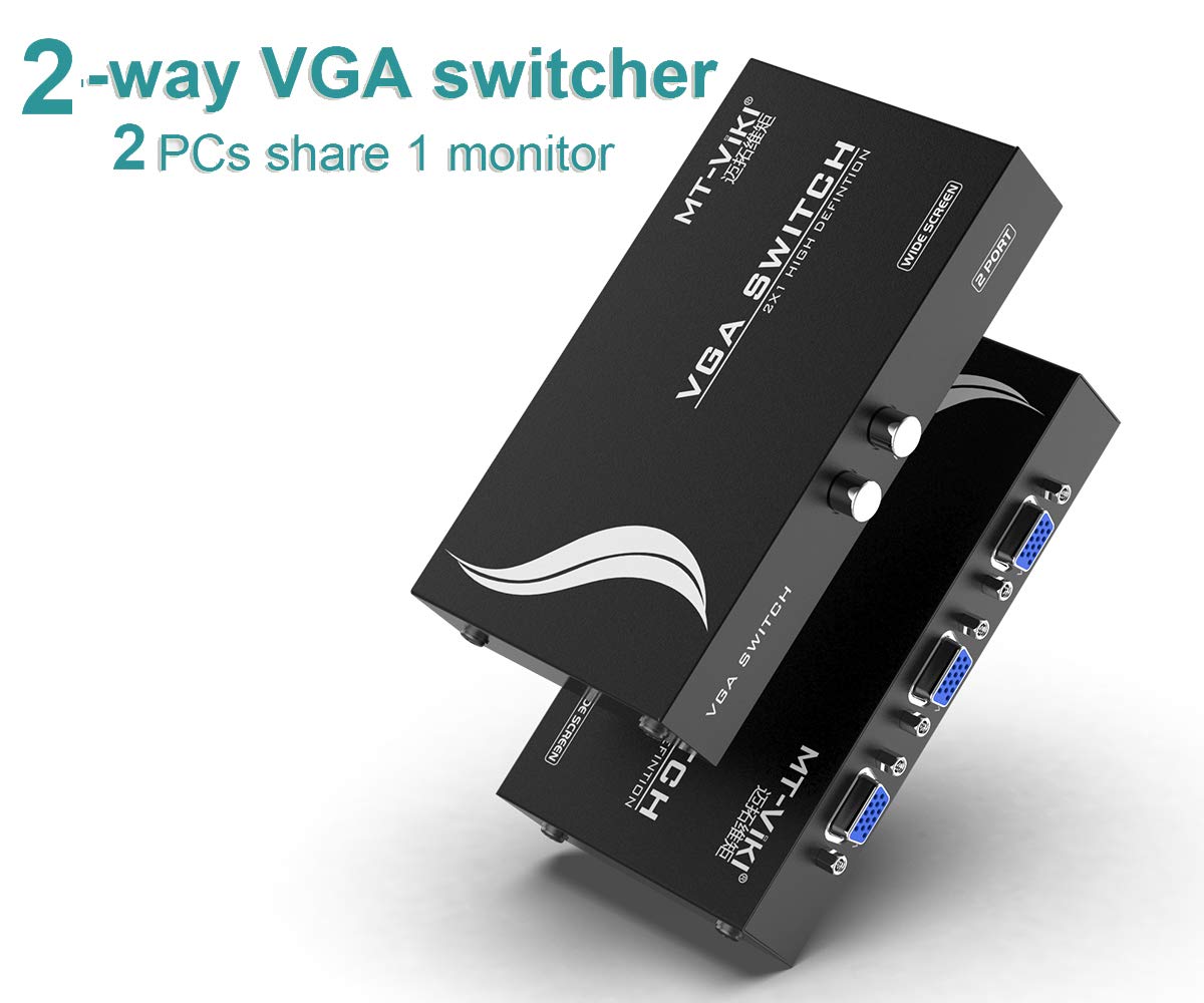 MT-VIKI VGA Switch 2 Port - Share 2 Computers with 1 Monitor - 1920x1440 Resolution - Ideal for Office, Gaming & Multi-PC Setup