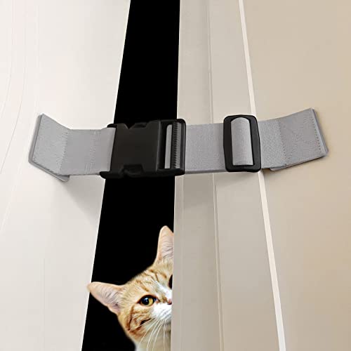 Child Proof Door Strap Stopper (2 Pack) - Adjustable Cat Door Latch Lock for Litter Box Room - Baby Safety Door Guard - Keep Kids Out While Allowing Cats to Enter - Reusable & Durable (Grey) - Perfect for Homes with Pets and Toddlers