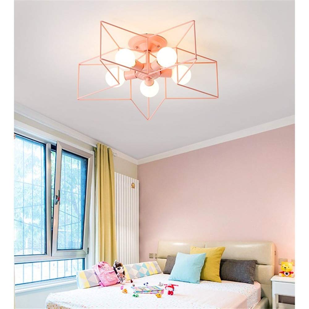 KWOKING 5-Light Flush Mount Ceiling Light - Modern Industrial Star-Shaped Fixture for Kids Room, Hallway & Living Room - Pink Minimalist Lighting for Home Decor | Perfect for Nursery, Bedroom and Dining Area