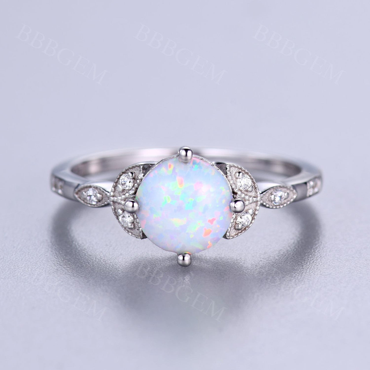 Vintage Floral Opal Engagement Ring 14K White Gold Diamond Wedding Band for Women - Perfect for Bridal, Anniversary, and Special Occasion Gifts
