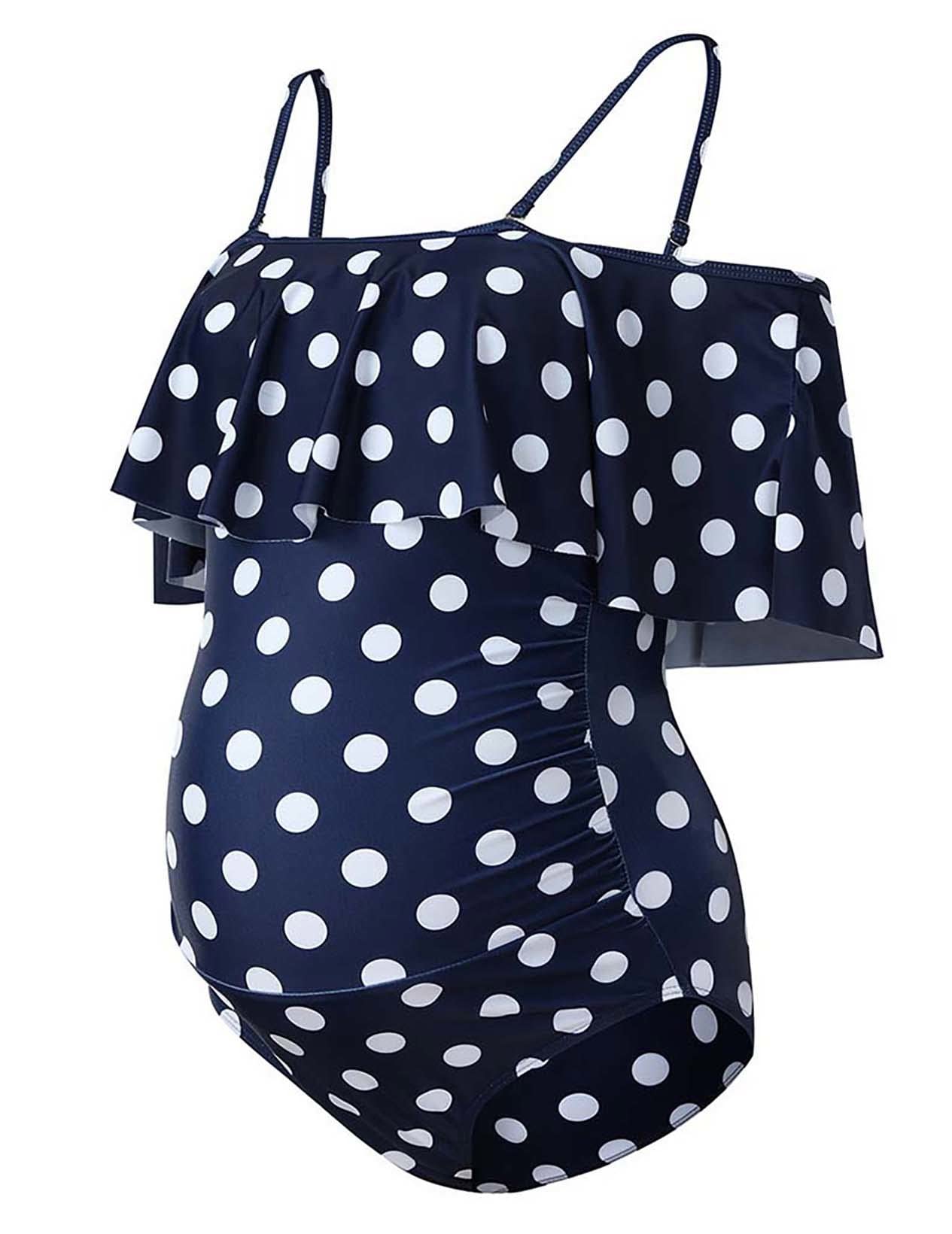 Off-Shoulder Maternity Swimsuits for Women - Floral Print One Piece Bathing Suit with Flounce Detail | Perfect for Pregnancy Photos, Beach Vacations & Poolside Relaxation