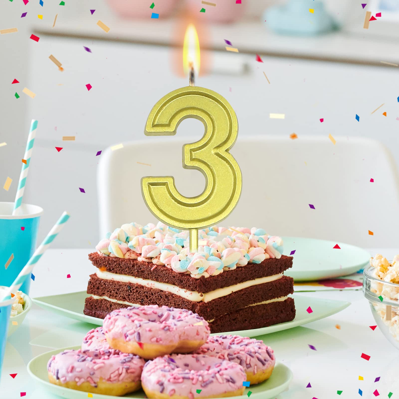 4 Gold Number Birthday Candles for Cake Decorating - Elegant Wedding Party Cake Toppers, Anniversary & Celebration Supplies