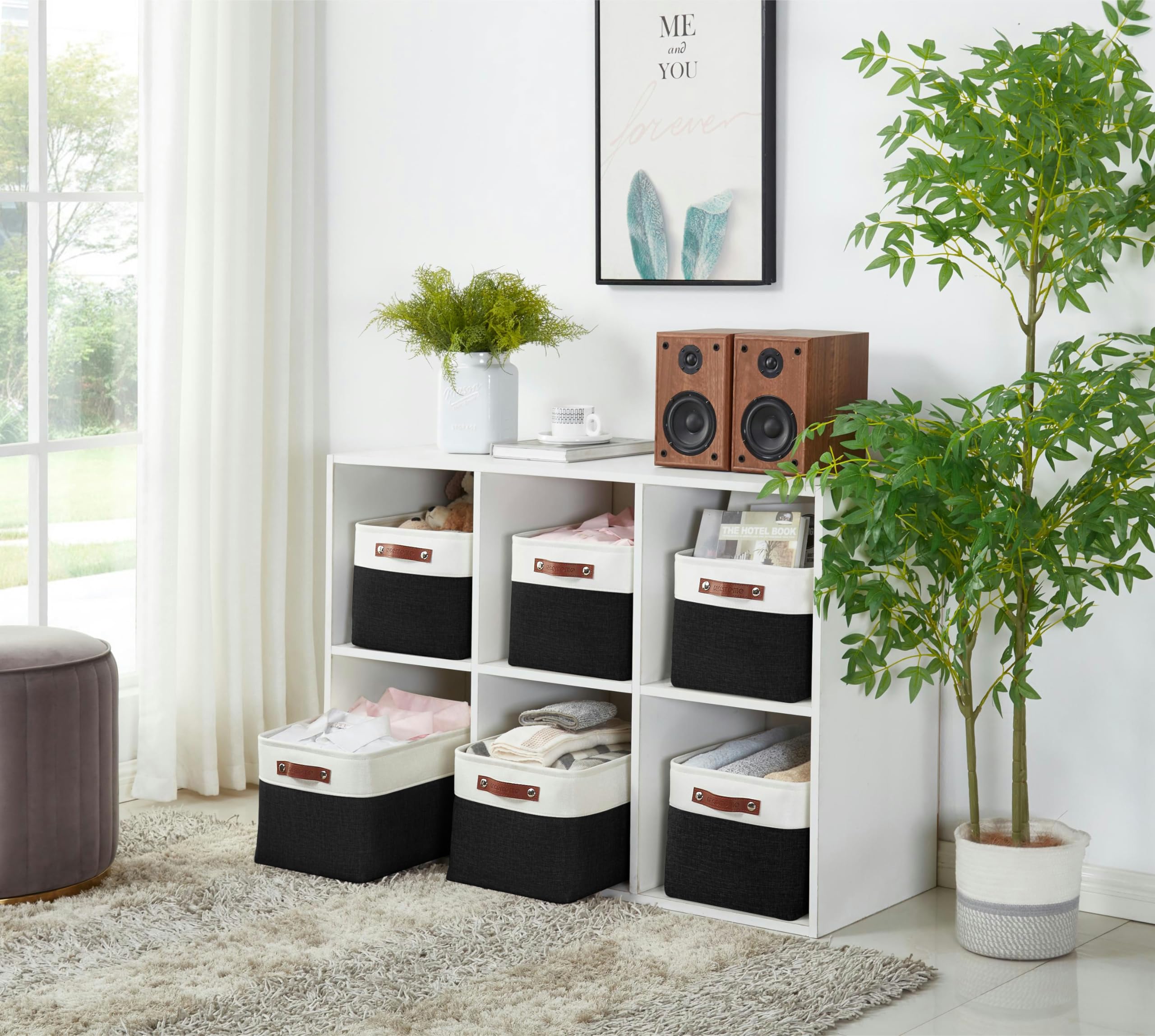 DECOMOMO Fabric Storage Bins - 3 Pack XL Black & White Storage Baskets for Shelves, Closet Organization, Toys, Nursery | Perfect for Home, Office & Kids Room Organization
