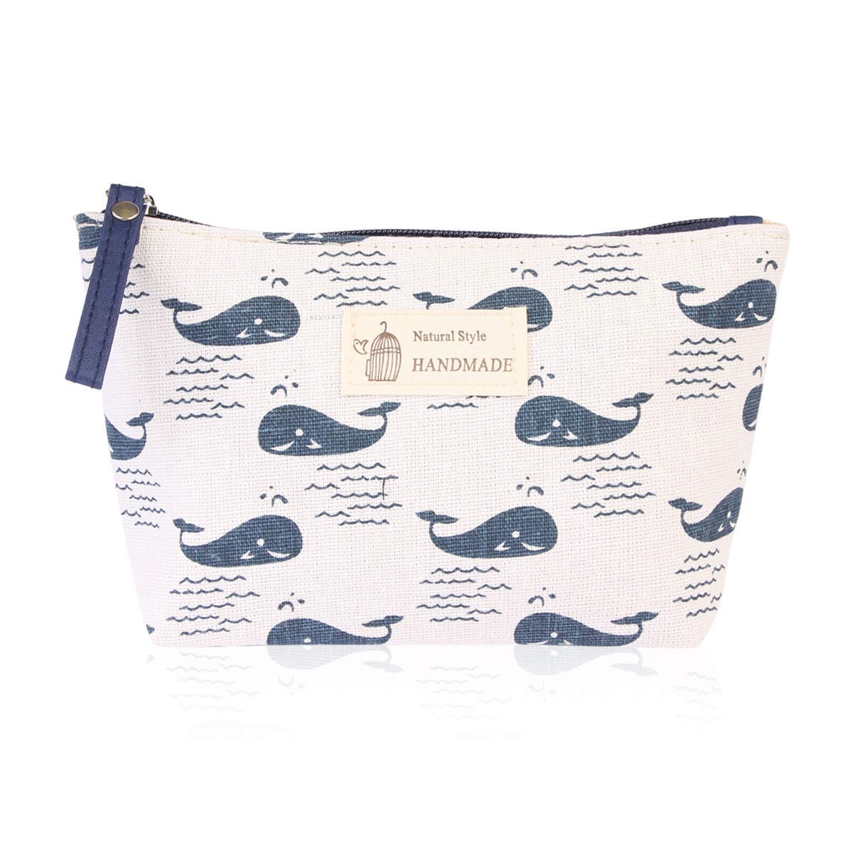 Portable Travel Clutch Cosmetic Makeup Pouch Bag - Waterproof Toiletry Organizer Purse for Women, Wristlet with Stripe Floral Plaid Cork Patterns (Trapezoid Whale Design) - Perfect for Vacation, Gym, Beach & Daily Essentials Storage
