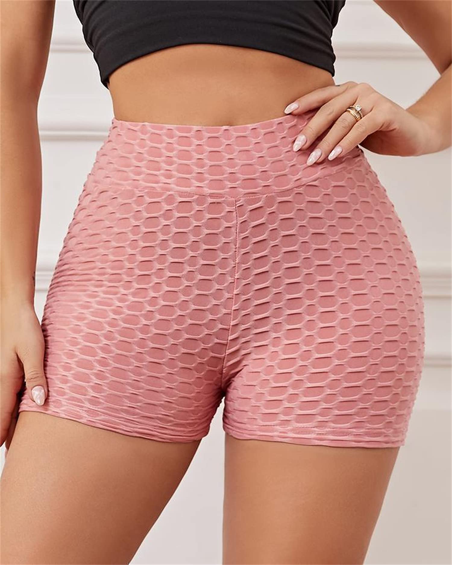 Butt Lift Bowknot Leggings for Women - High Waisted Tummy Control Workout Shorts with Scrunch Detail - Sexy Ruched Hot Pants (Light Pink, Medium) - Perfect for Gym, Yoga, Running & Casual Wear