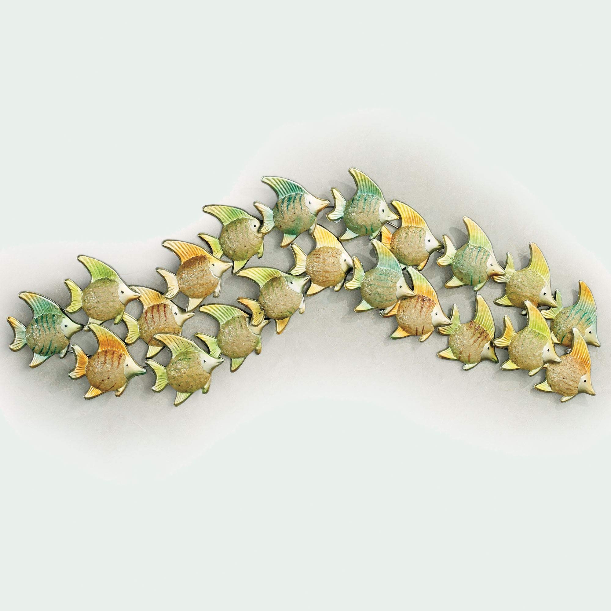 Handcrafted Metal Angelfish Wave Wall Sculpture - Large Green Nautical Decor - Tropical Coastal Beach Art for Bedroom & Nursery - Perfect for Ocean Theme Home Decor and Beach House Wall Art