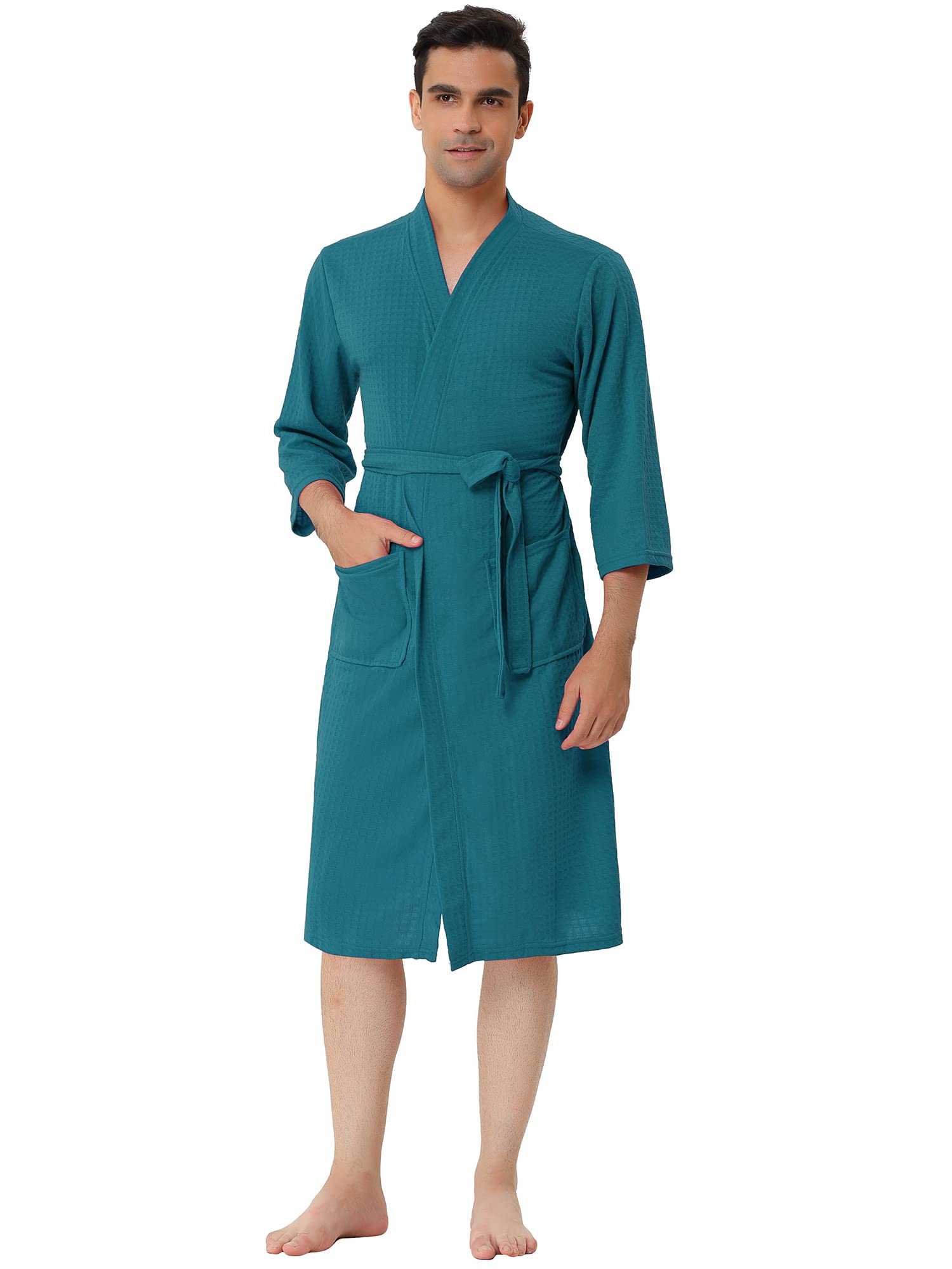 Lars Amadeus Men's Waffle Bathrobe - Soft Cotton Kimono Robe with 3/4 Sleeves for Spa, Sleepwear & Lounge Wear - Perfect for Relaxation at Home or After Shower