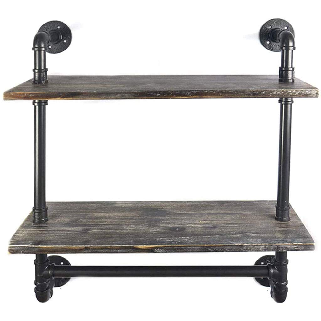 Industrial Pipe Towel Rack with Rustic Wood Shelf - 2 Tier Wall Mounted Bathroom Storage, Farmhouse Style Metal Floating Shelves for Towels & Toiletries | Perfect Over-The-Toilet Organizer for Small Bathrooms
