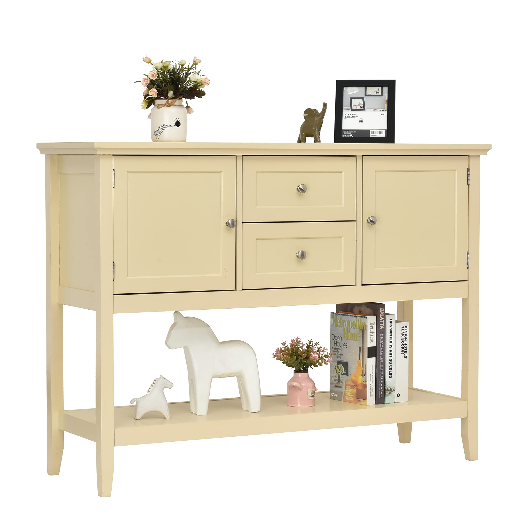 LOKO Buffet Cabinet with Storage - Multifunctional Console Table with Drawers, 46 x 15 x 34 Inches, Beige - Perfect for Kitchen, Dining Room, Living Room & Entryway Organization