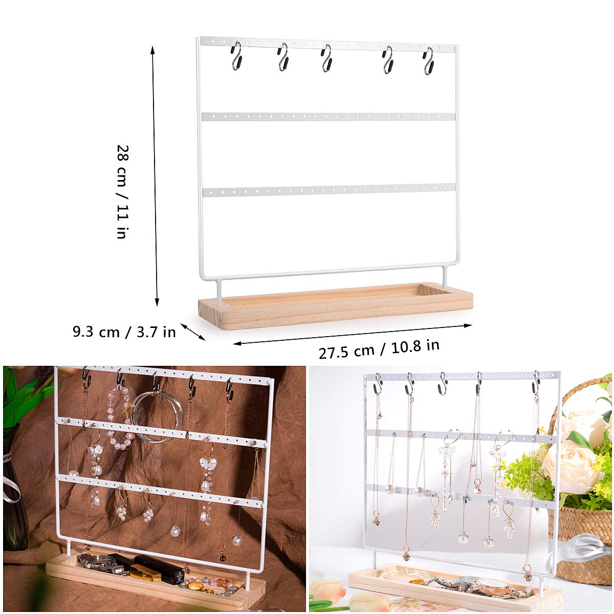 VERGILIUS 3-Tier Jewelry Organizer Stand - White Earring & Necklace Holder Display Tree for Earrings, Necklaces, Bracelets - Perfect for Bedroom, Bathroom, Dresser & Travel Jewelry Storage