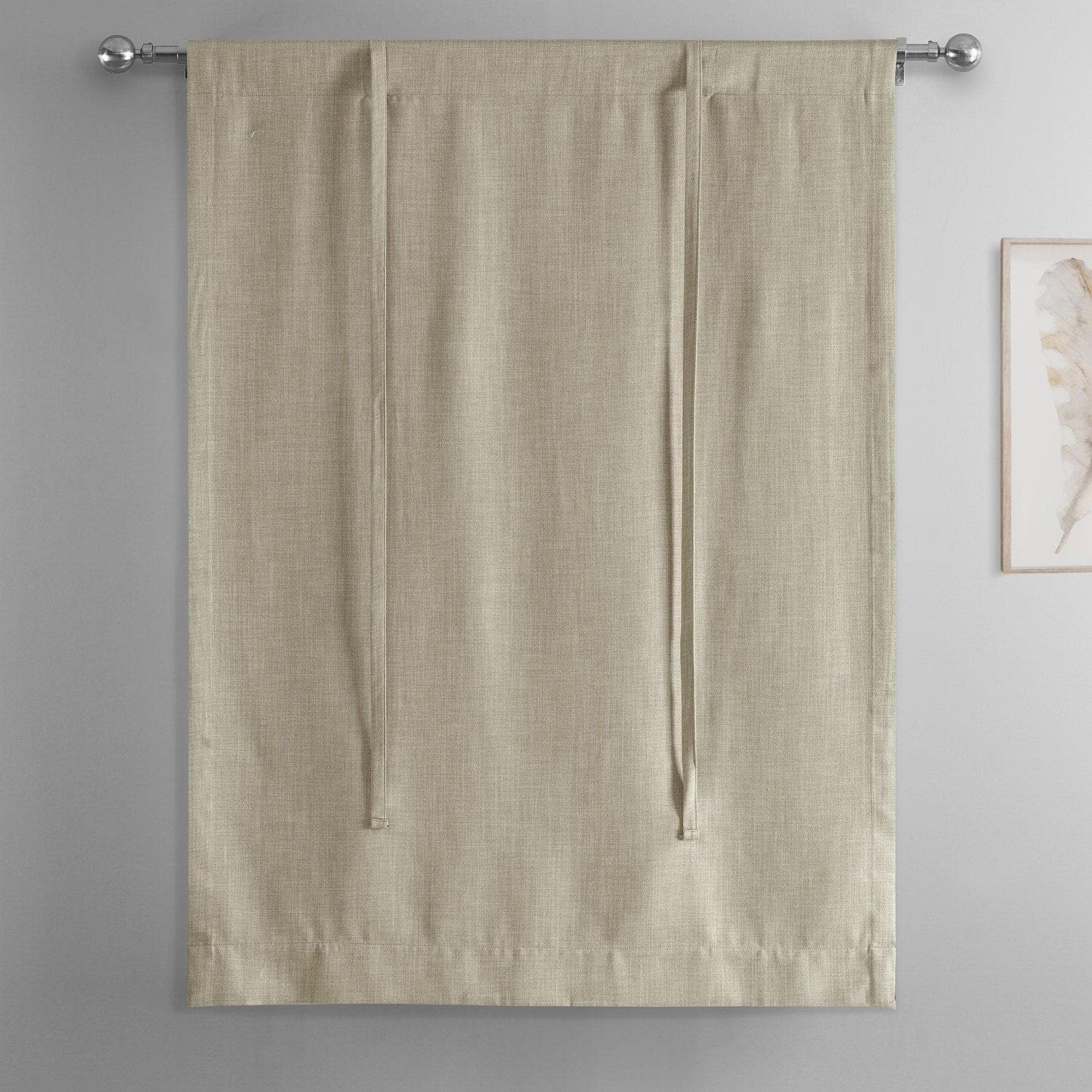 Oatmeal Textured Faux Linen Blackout Window Shades - Room Darkening Tie-Up Curtain Panels for Bedroom, Living Room & Nursery